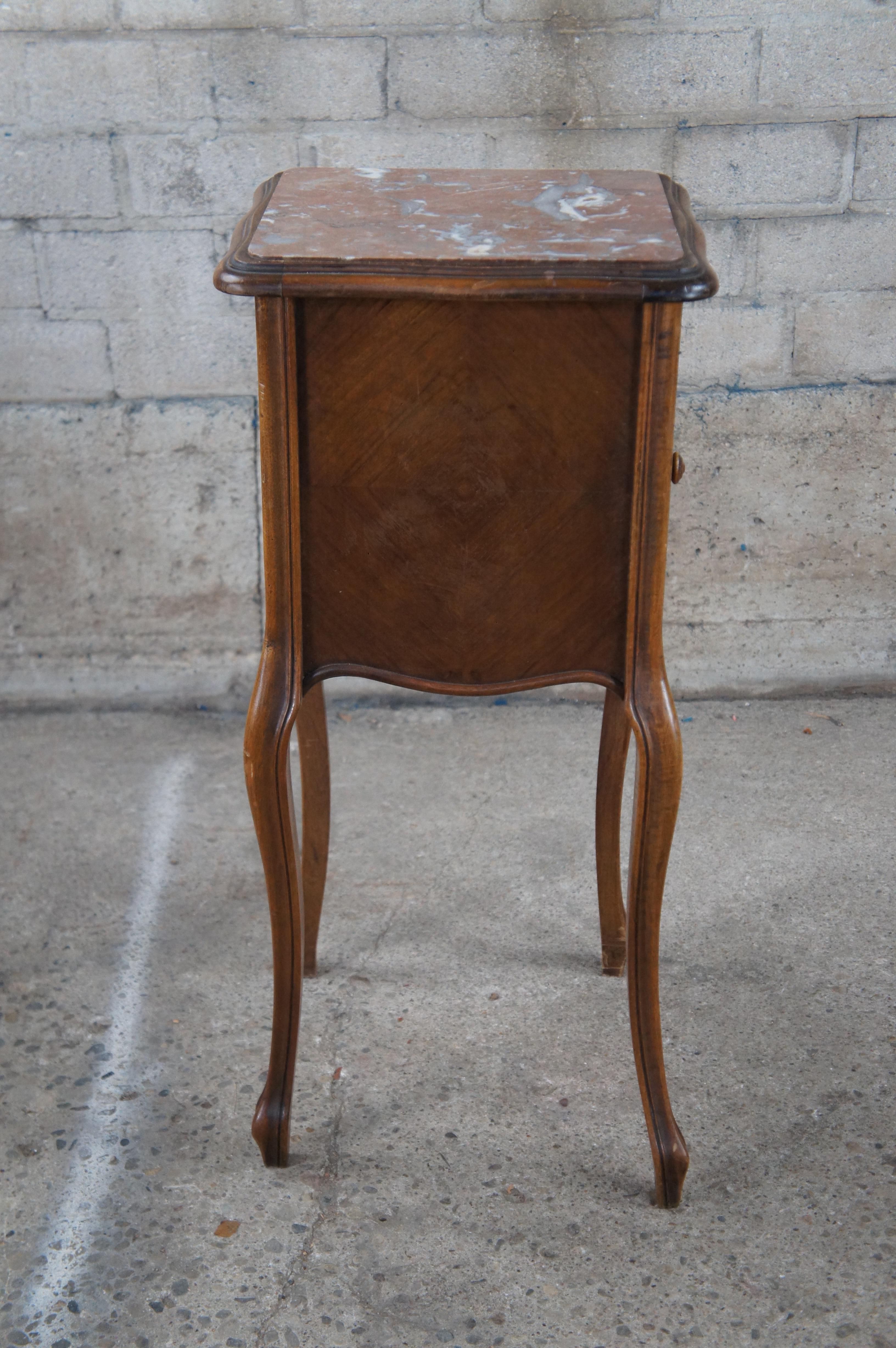 Antique French Provincial Louis XV Walnut Marble Nightstand End Table 32