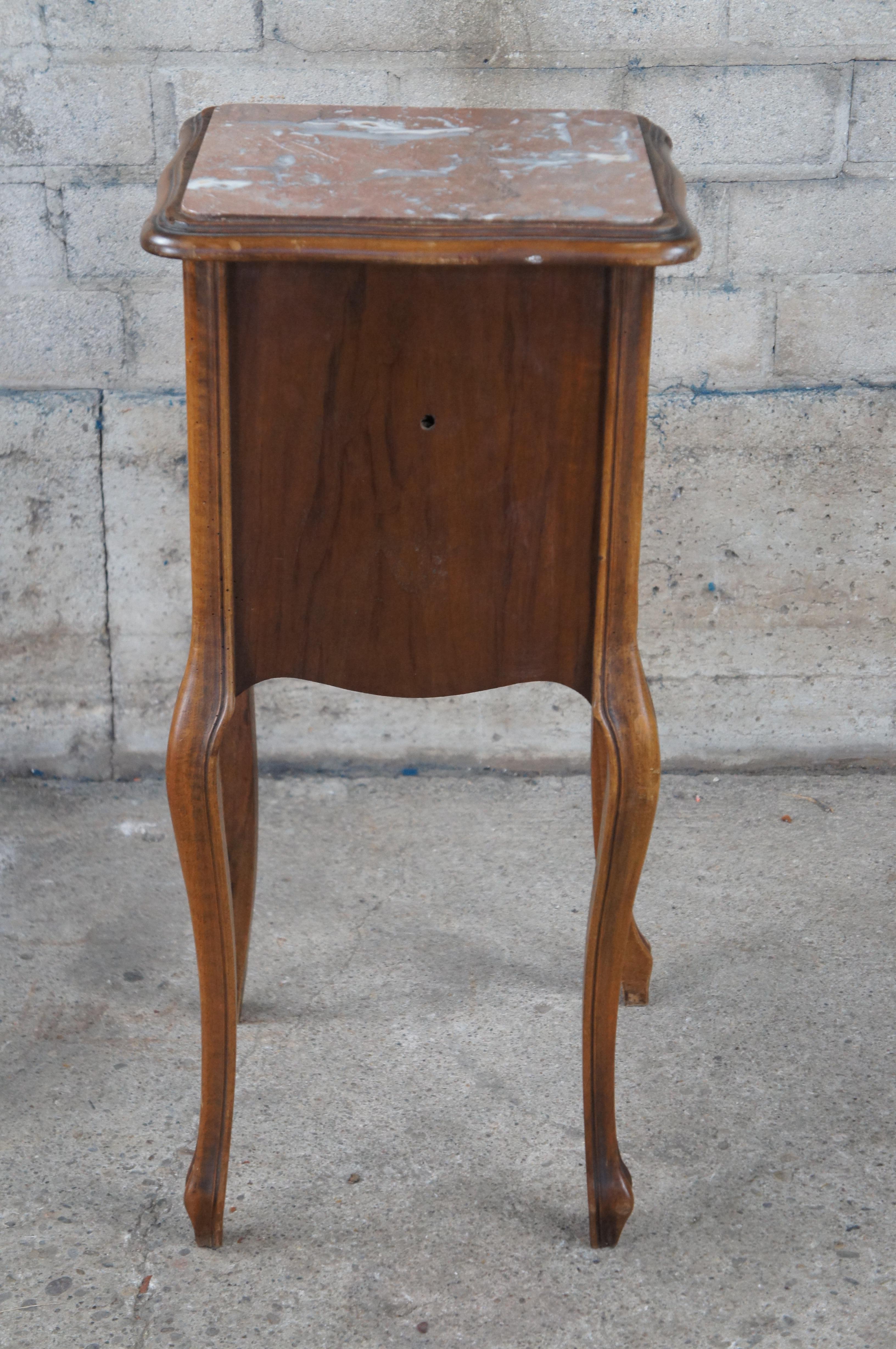 Antique French Provincial Louis XV Walnut Marble Nightstand End Table 32