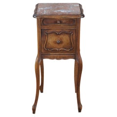 Antique French Provincial Louis XV Walnut Marble Nightstand End Table 32"