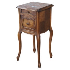 Antique French Provincial Louis XV Walnut Marble Nightstand End Table 32"