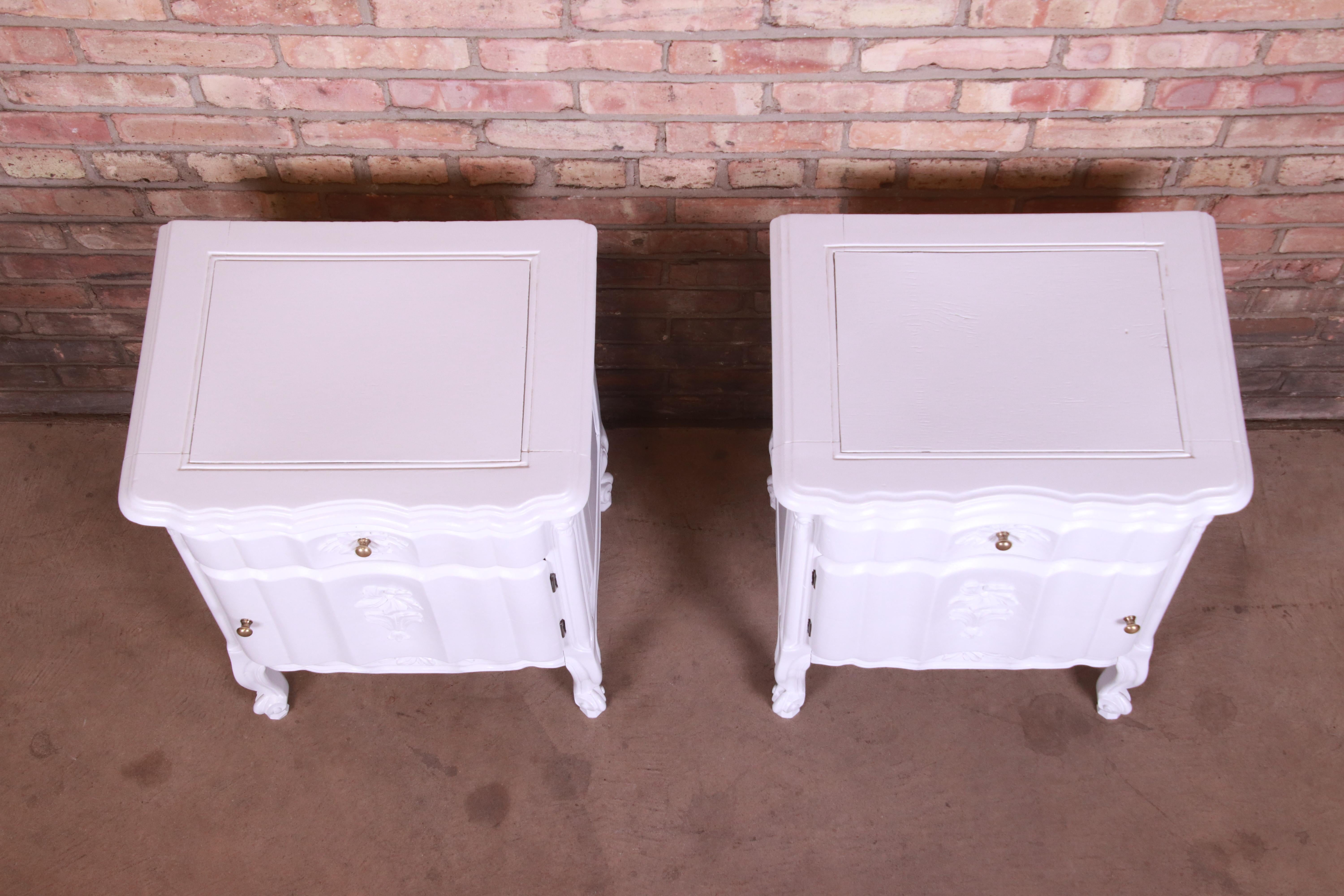 Antique French Provincial Louis XV White Lacquered Nightstands, Newly Refinished 8
