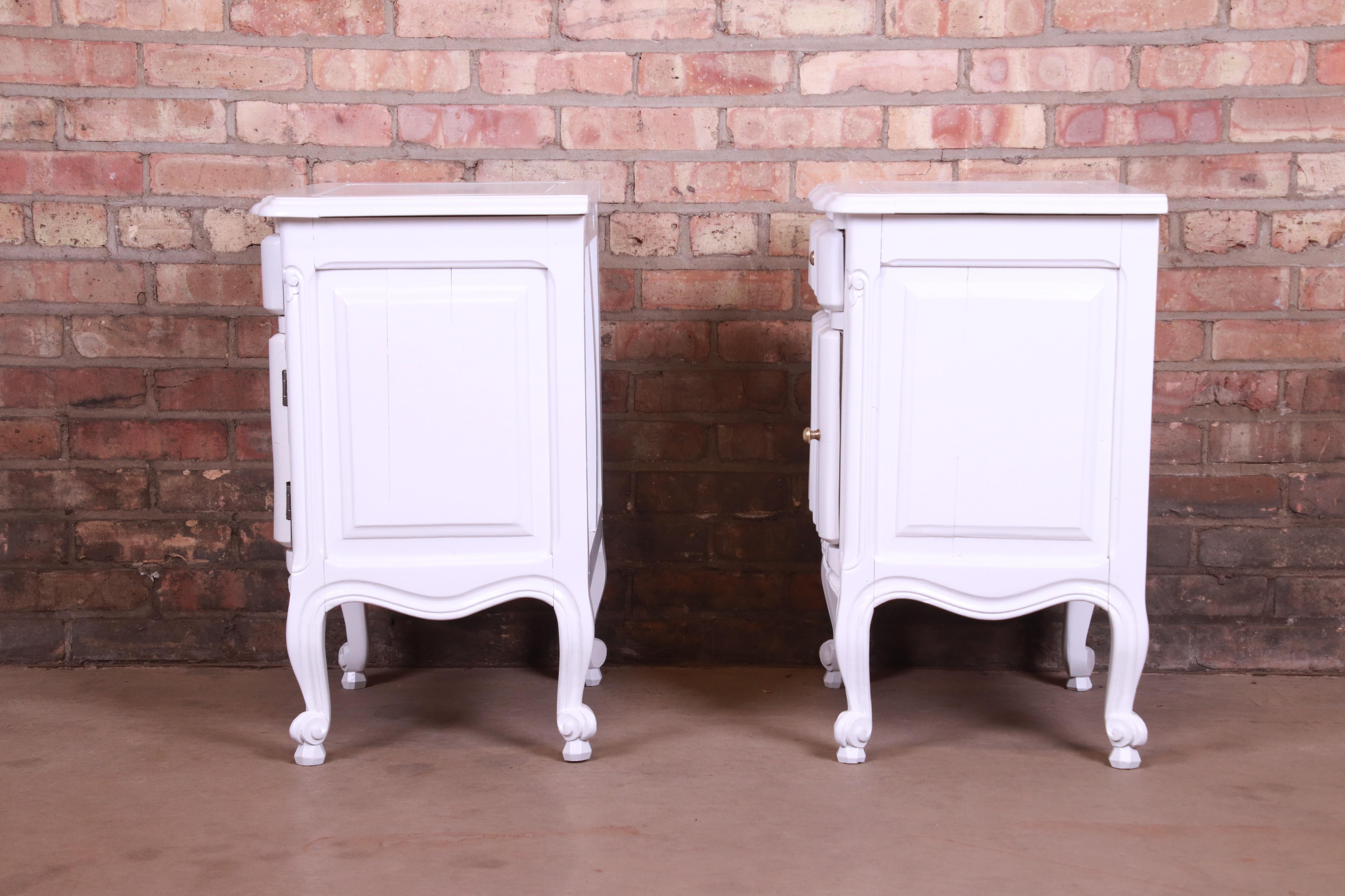 Antique French Provincial Louis XV White Lacquered Nightstands, Newly Refinished 9