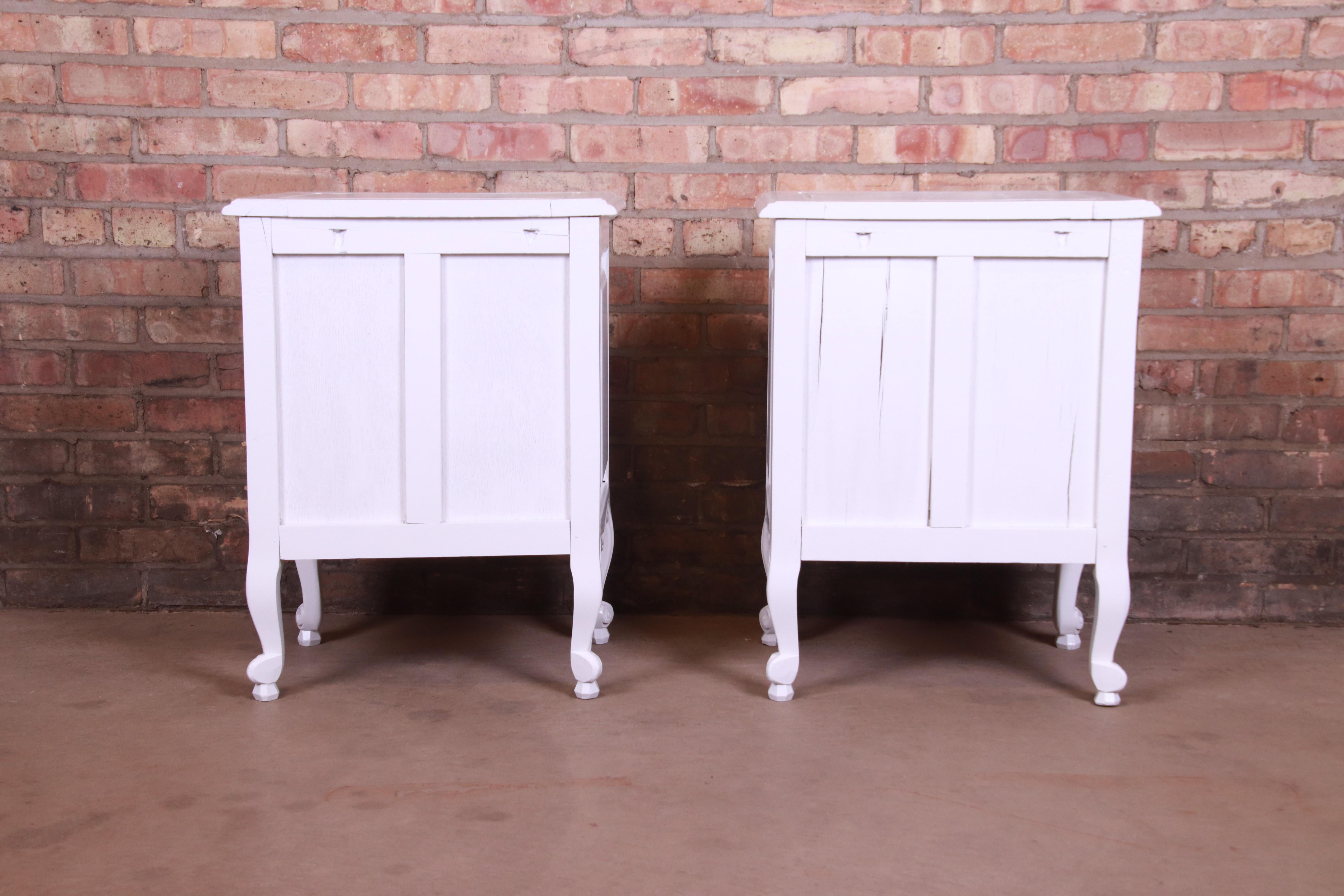 Antique French Provincial Louis XV White Lacquered Nightstands, Newly Refinished 10