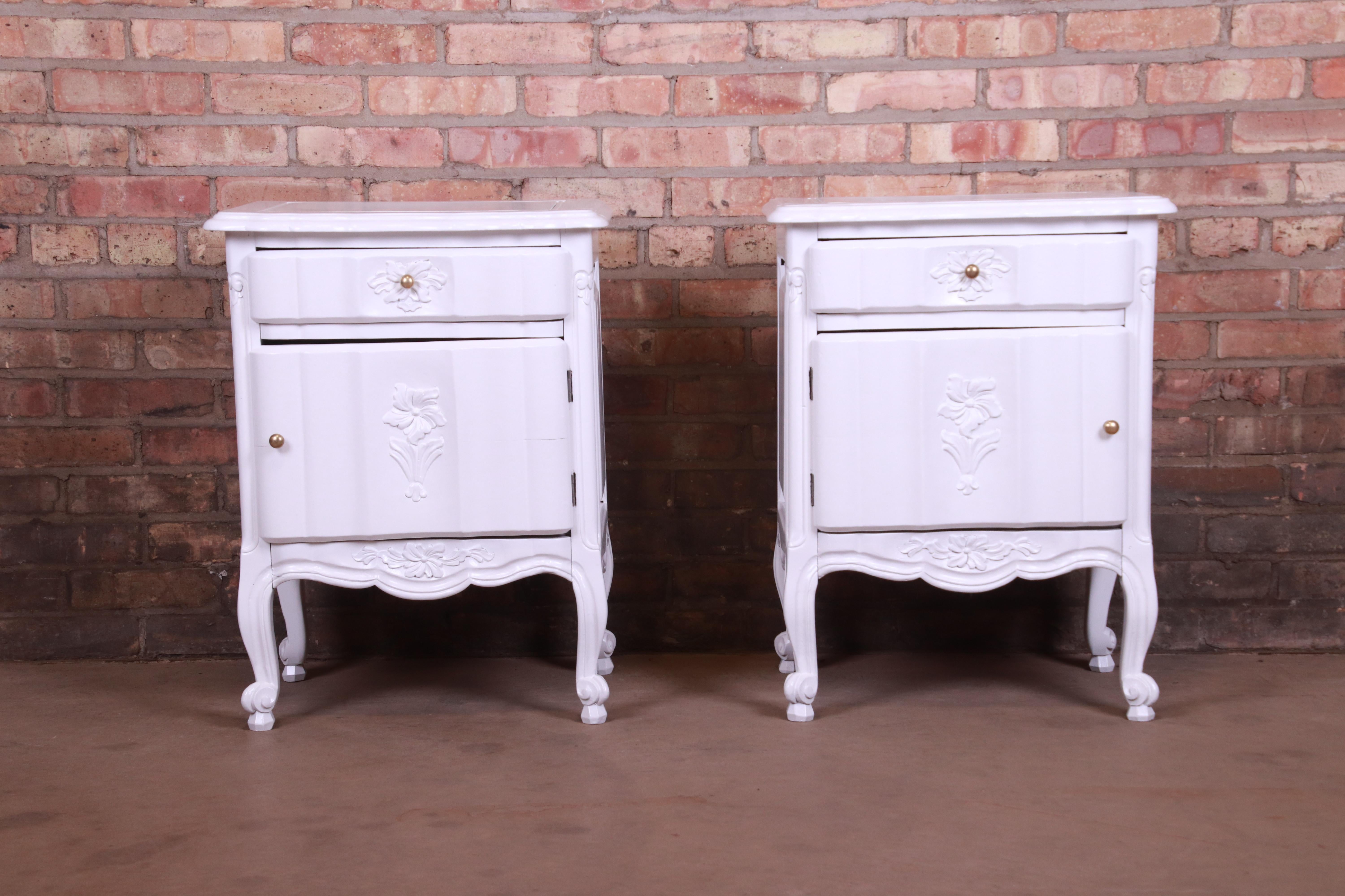 Unknown Antique French Provincial Louis XV White Lacquered Nightstands, Newly Refinished