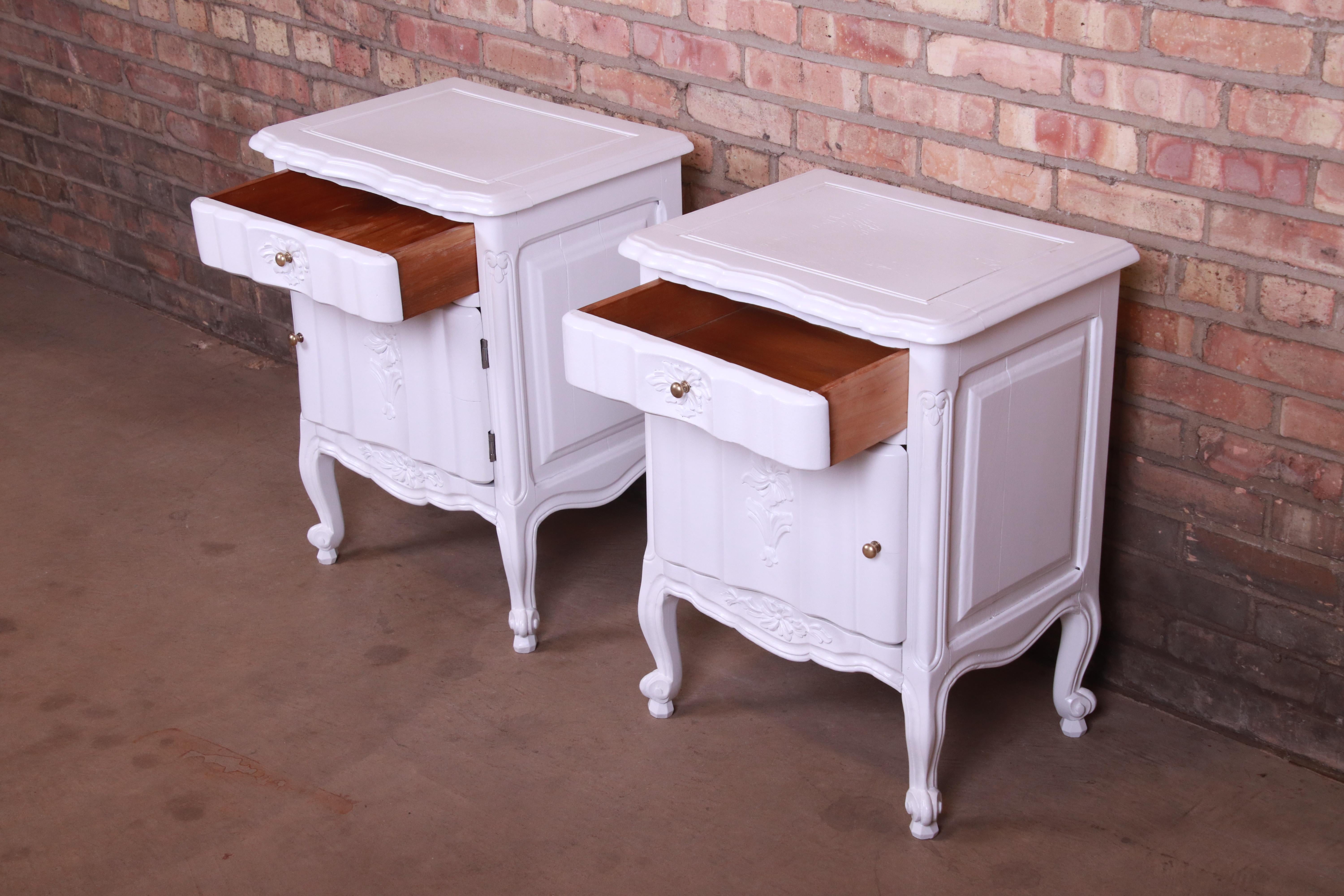 Antique French Provincial Louis XV White Lacquered Nightstands, Newly Refinished 1