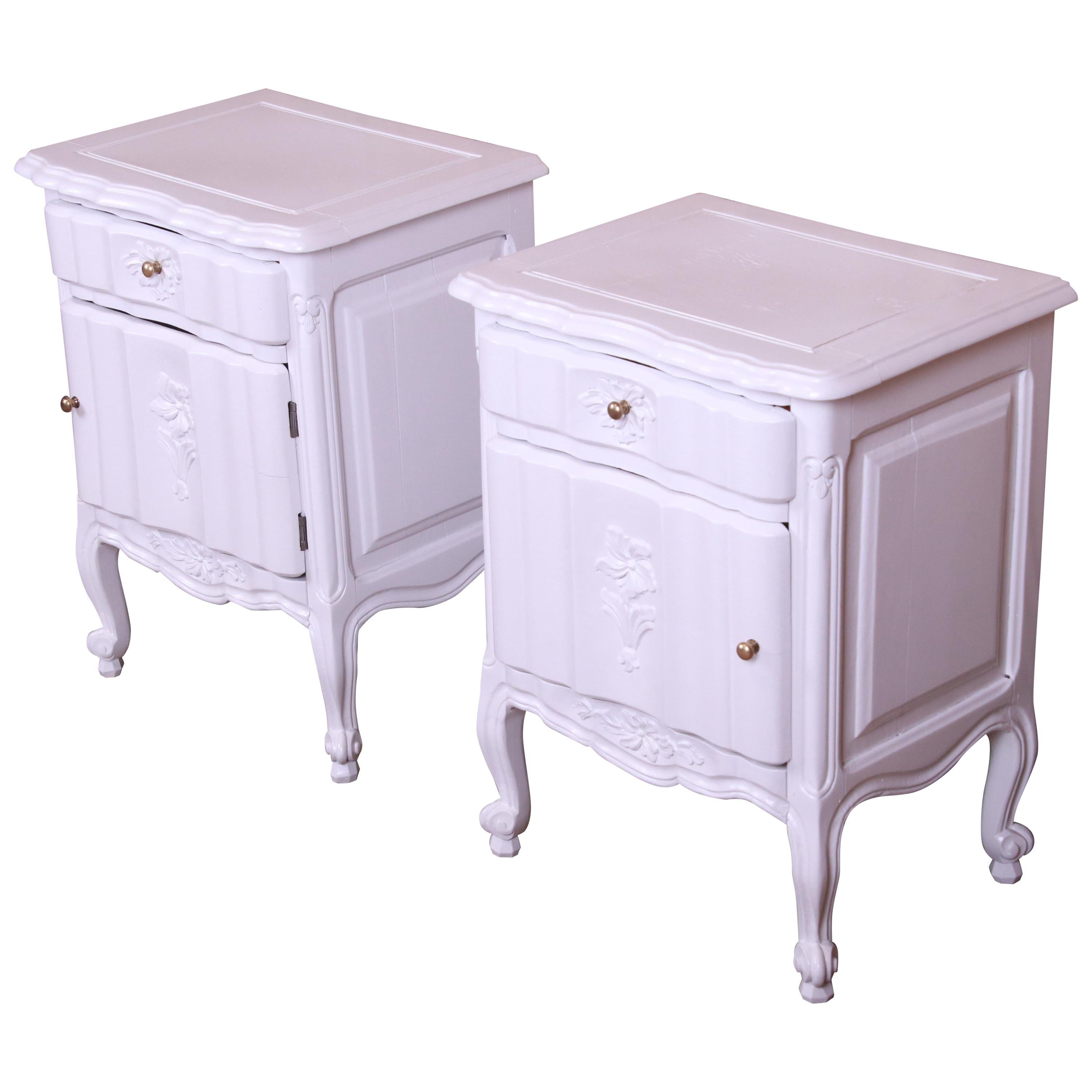 Antique French Provincial Louis XV White Lacquered Nightstands, Newly Refinished