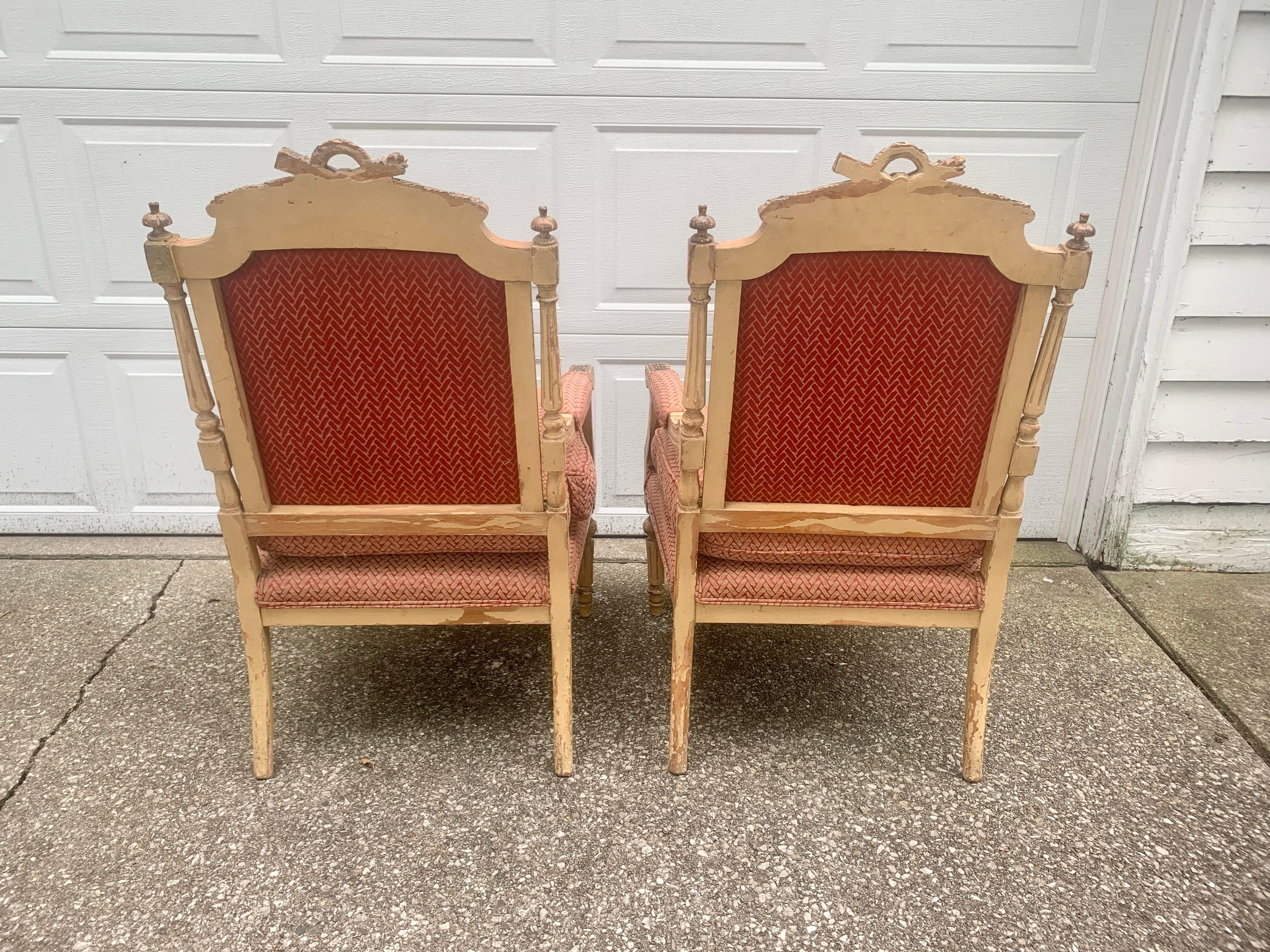 Antique French Provincial Louis XVI Armchairs, Pair For Sale 4