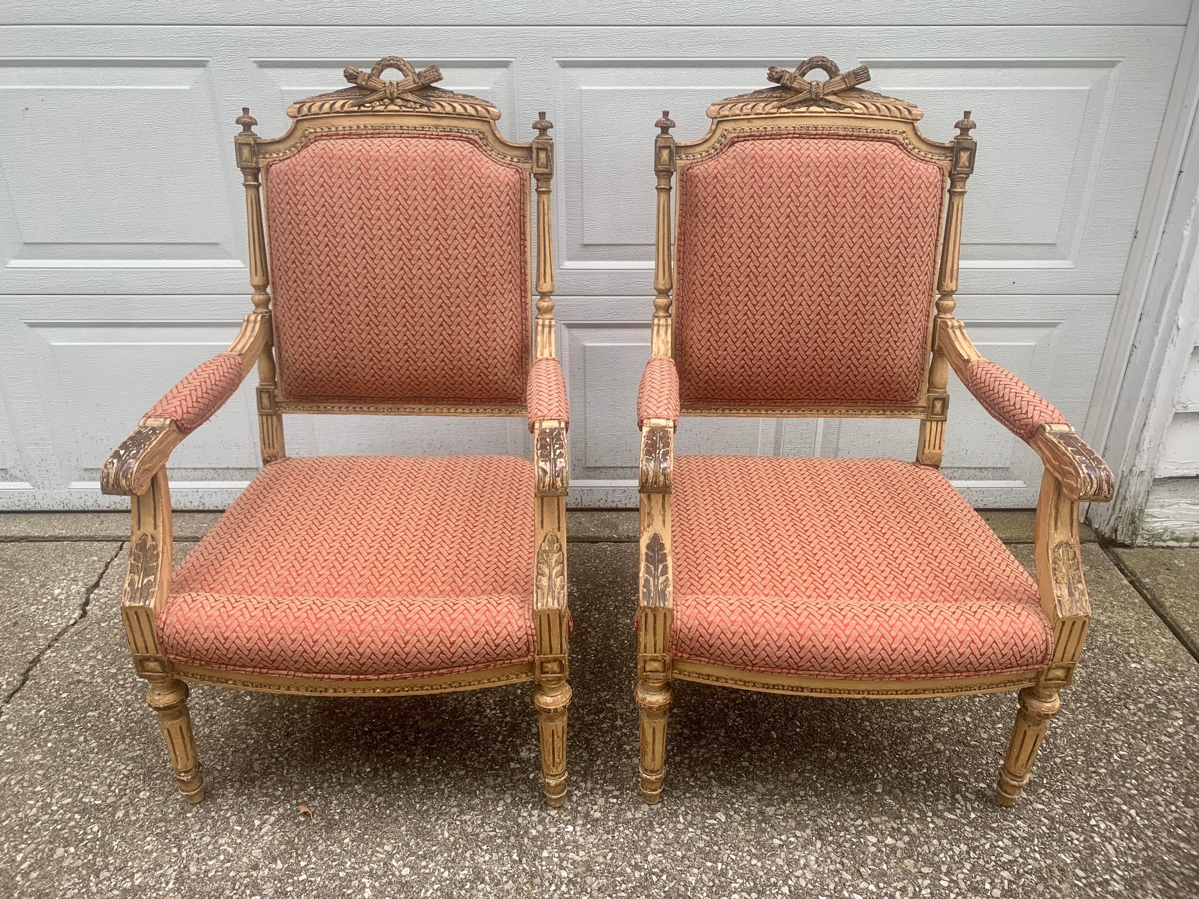 Antique French Provincial Louis XVI Armchairs, Pair For Sale 5