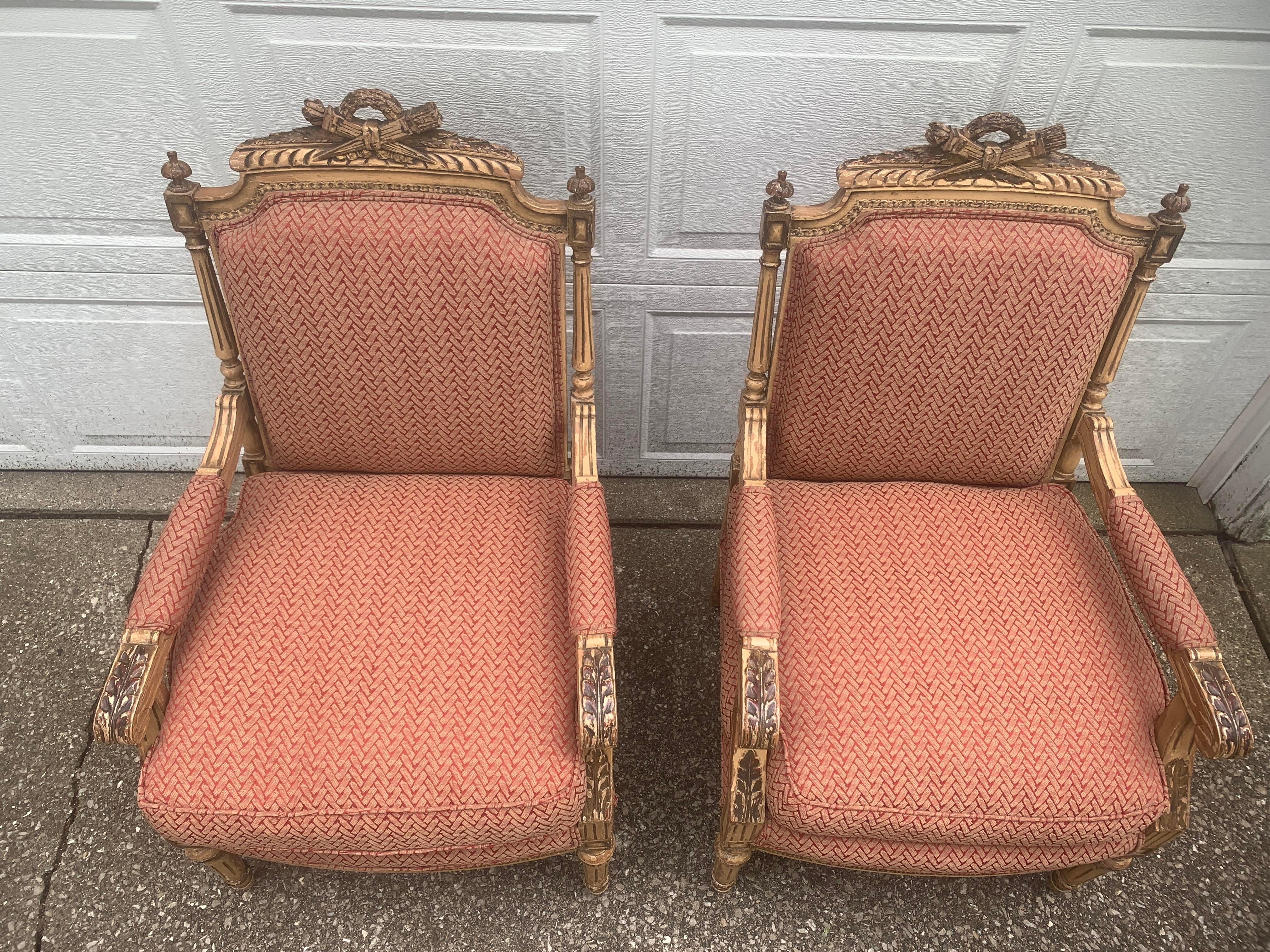 Antique French Provincial Louis XVI Armchairs, Pair For Sale 2