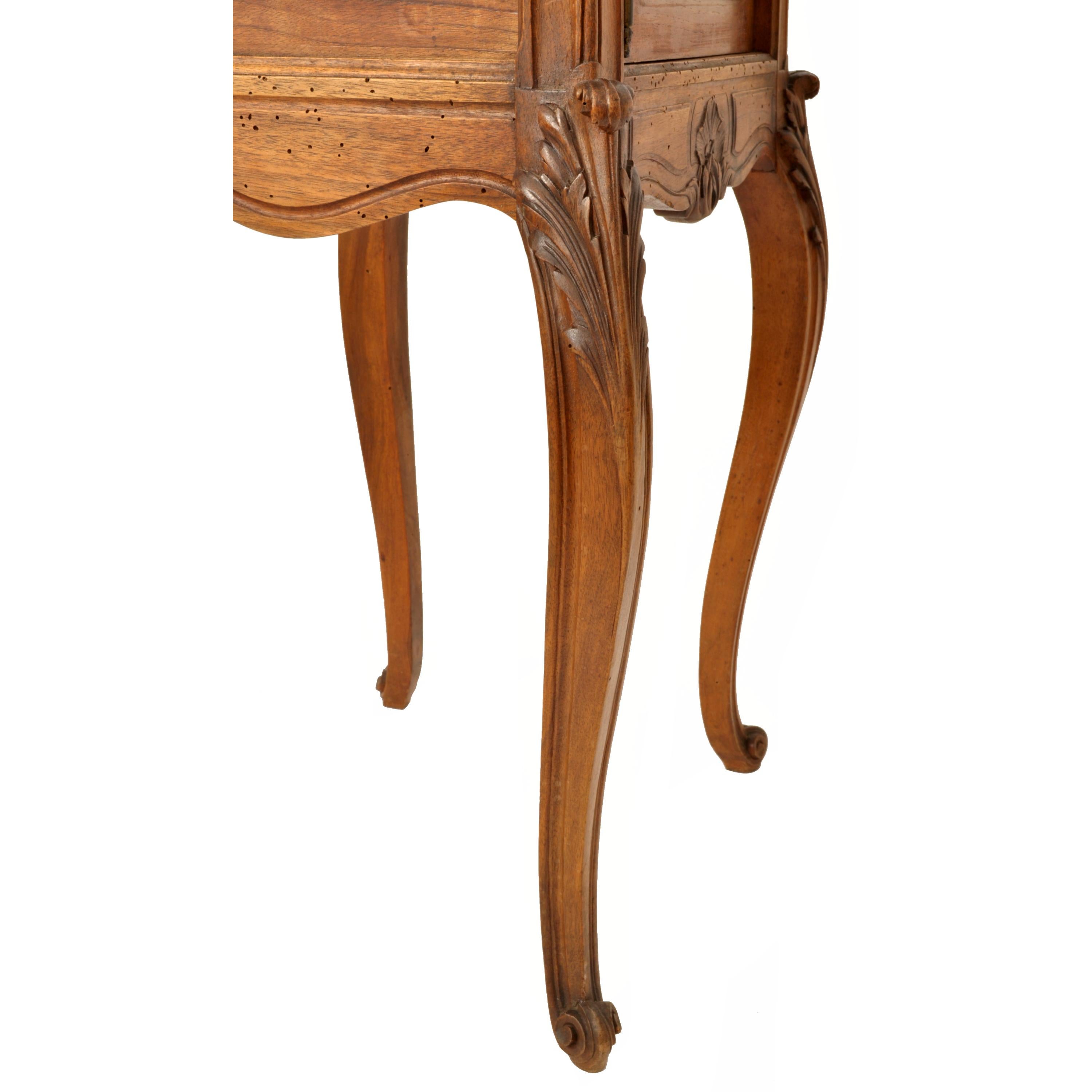 Antique French Provincial Louis XVI Carved Walnut & Marble Nightstand Table 1880 For Sale 8