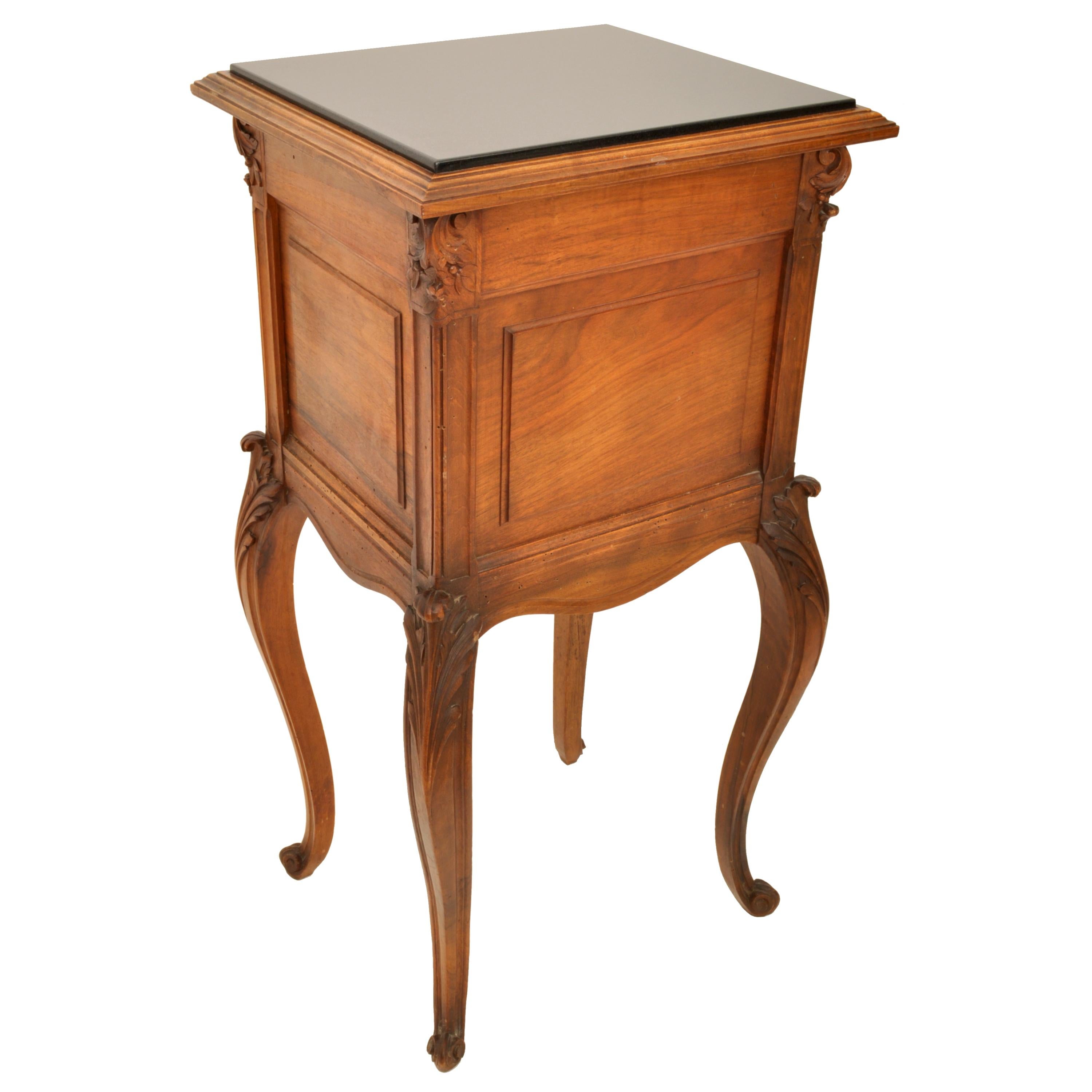 Antique French Provincial Louis XVI Carved Walnut & Marble Nightstand Table 1880 For Sale 5