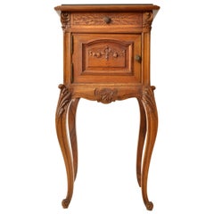 Used French Provincial Louis XVI Carved Walnut & Marble Nightstand Table 1880