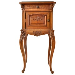 Antique French Provincial Louis XVI Carved Walnut & Marble Nightstand Table 1880