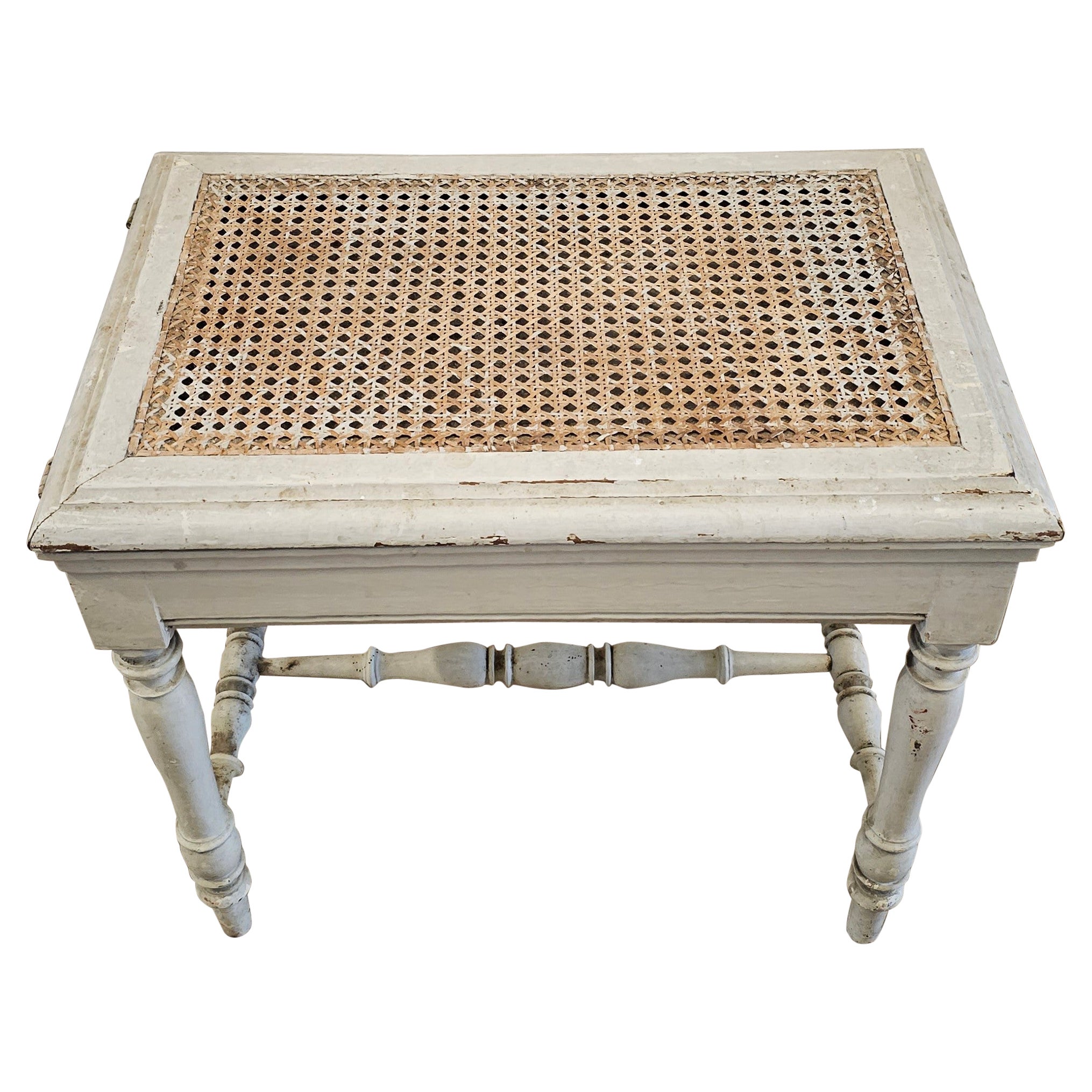 Antike Französisch Provincial Louis XVI gemalt Cane Bidet Hocker