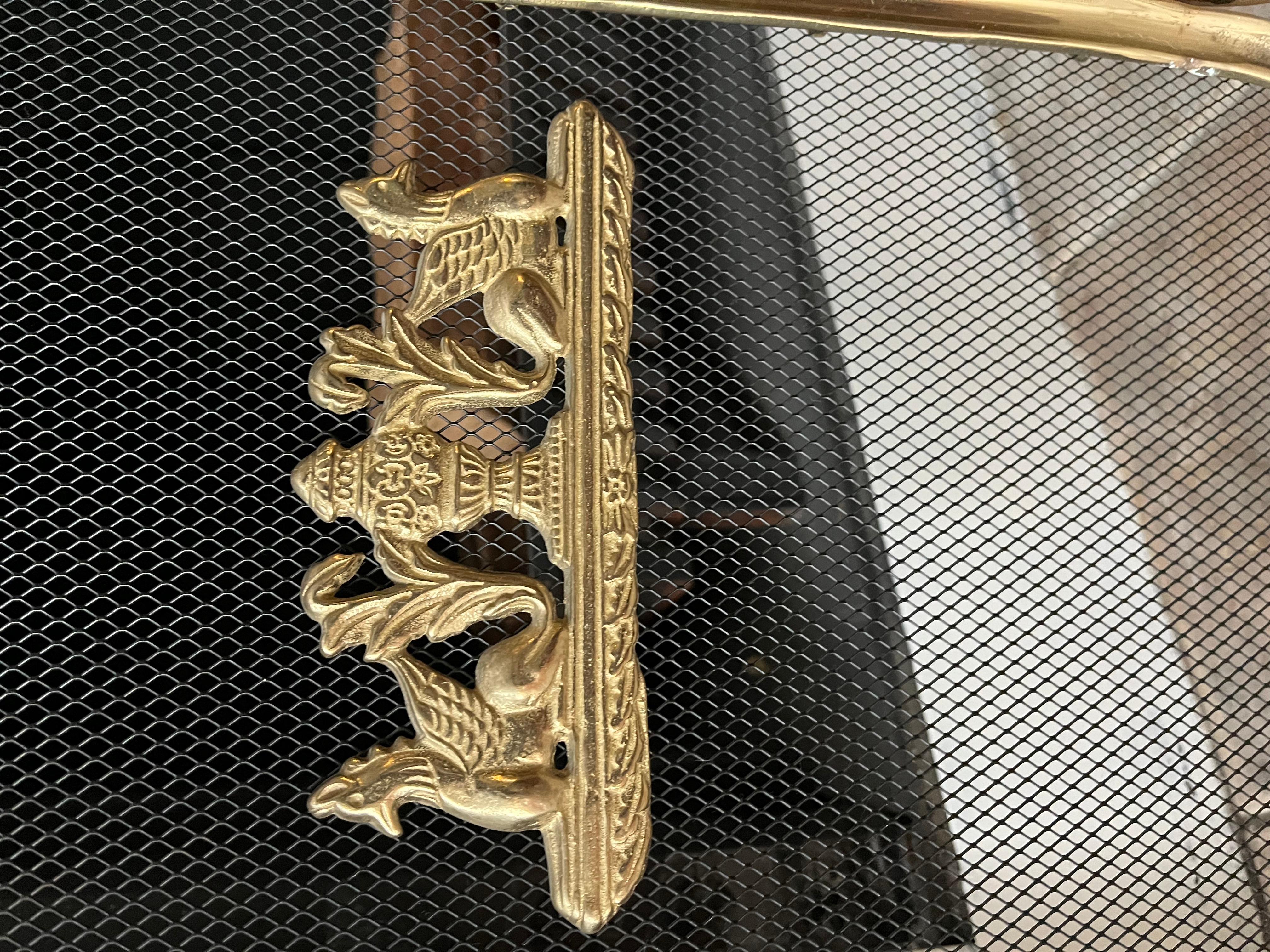 Vintage French Provincial Louis XVI TriFold Ribbons Birds Brass Fireplace Screen 2