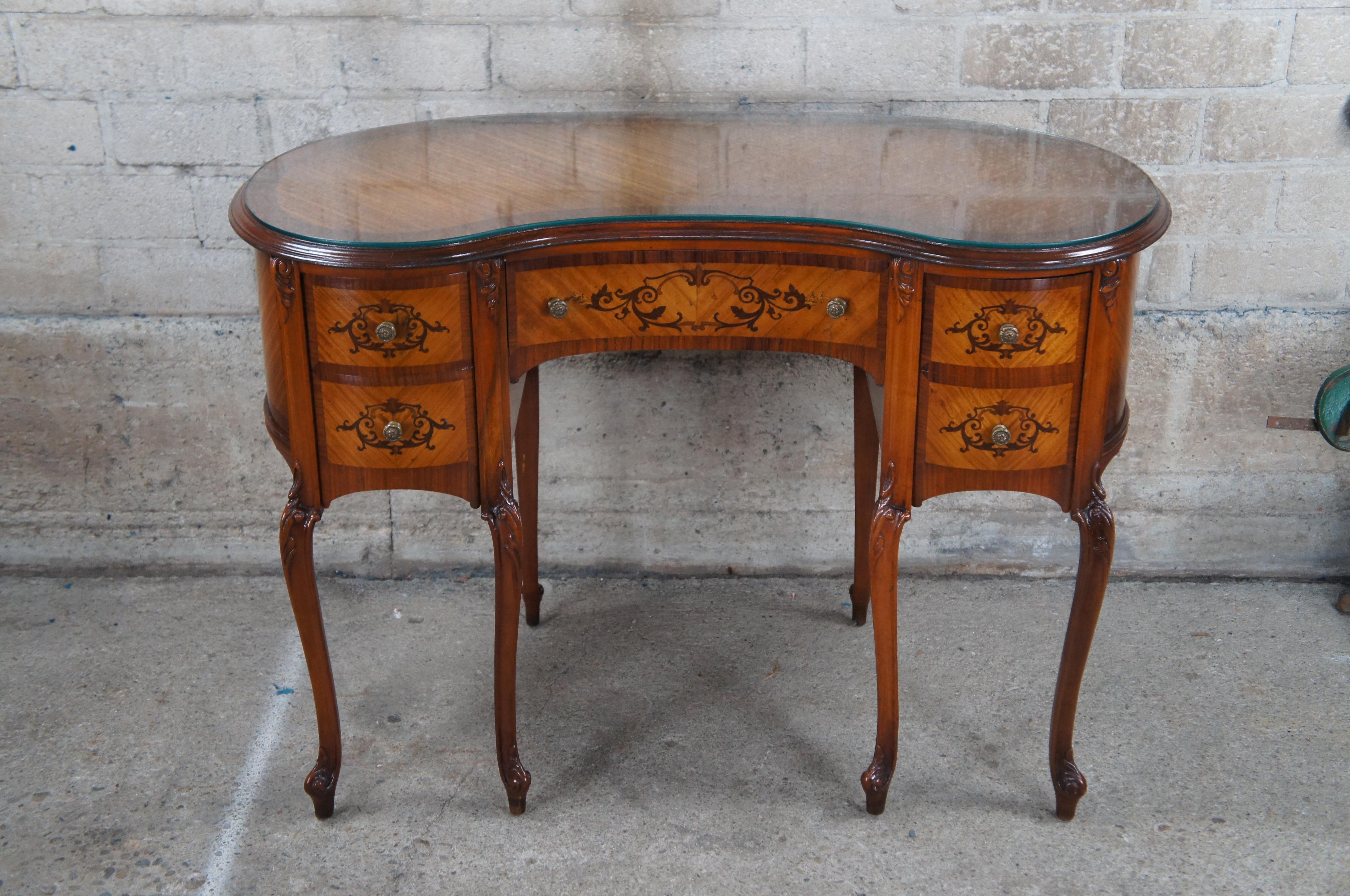 Antique French Provincial Mahogany Kneehole Kidney Bean Writing Vanity Desk 43