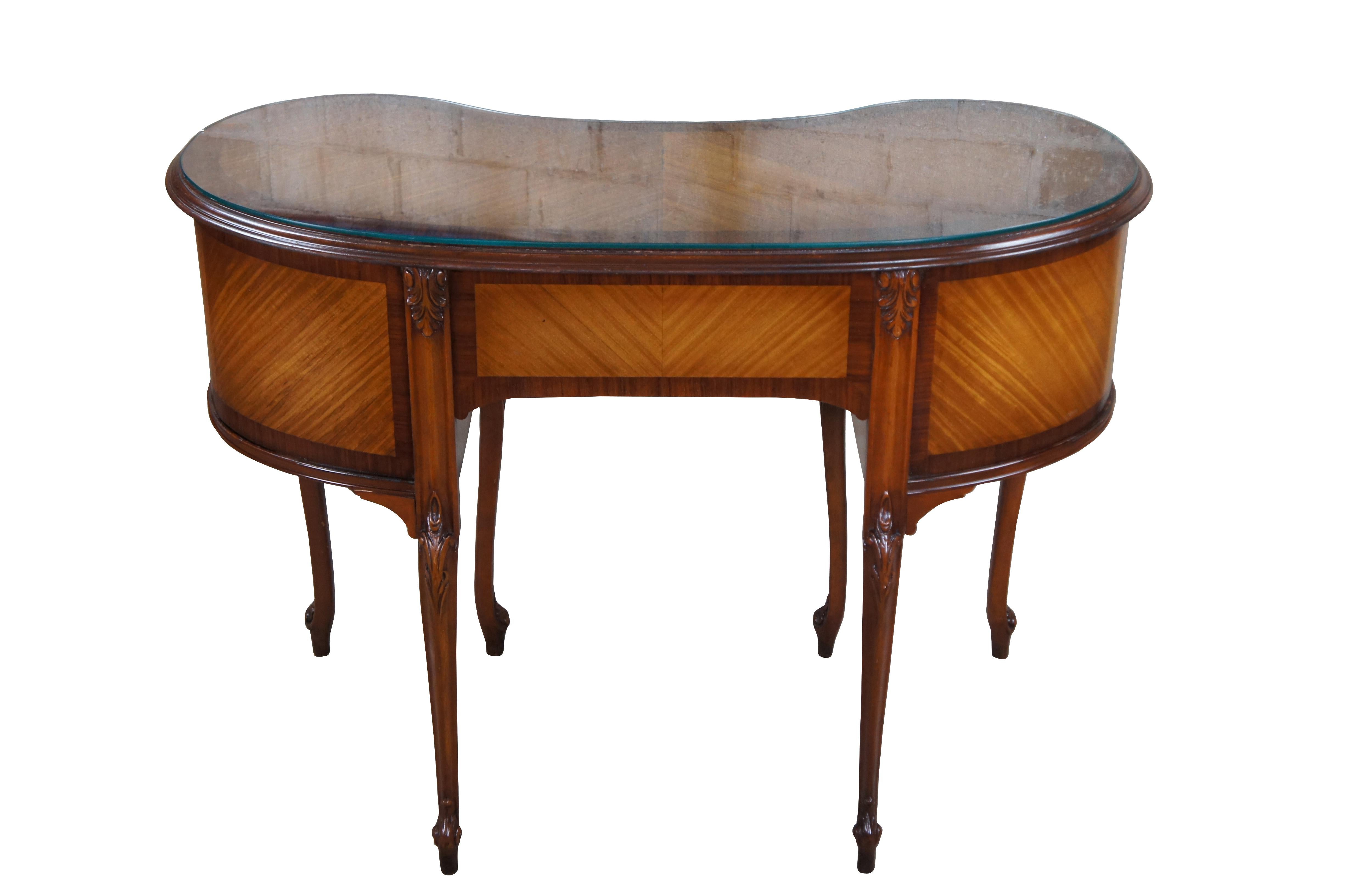 Antique French Provincial Mahogany Kneehole Kidney Bean Writing Vanity Desk 43