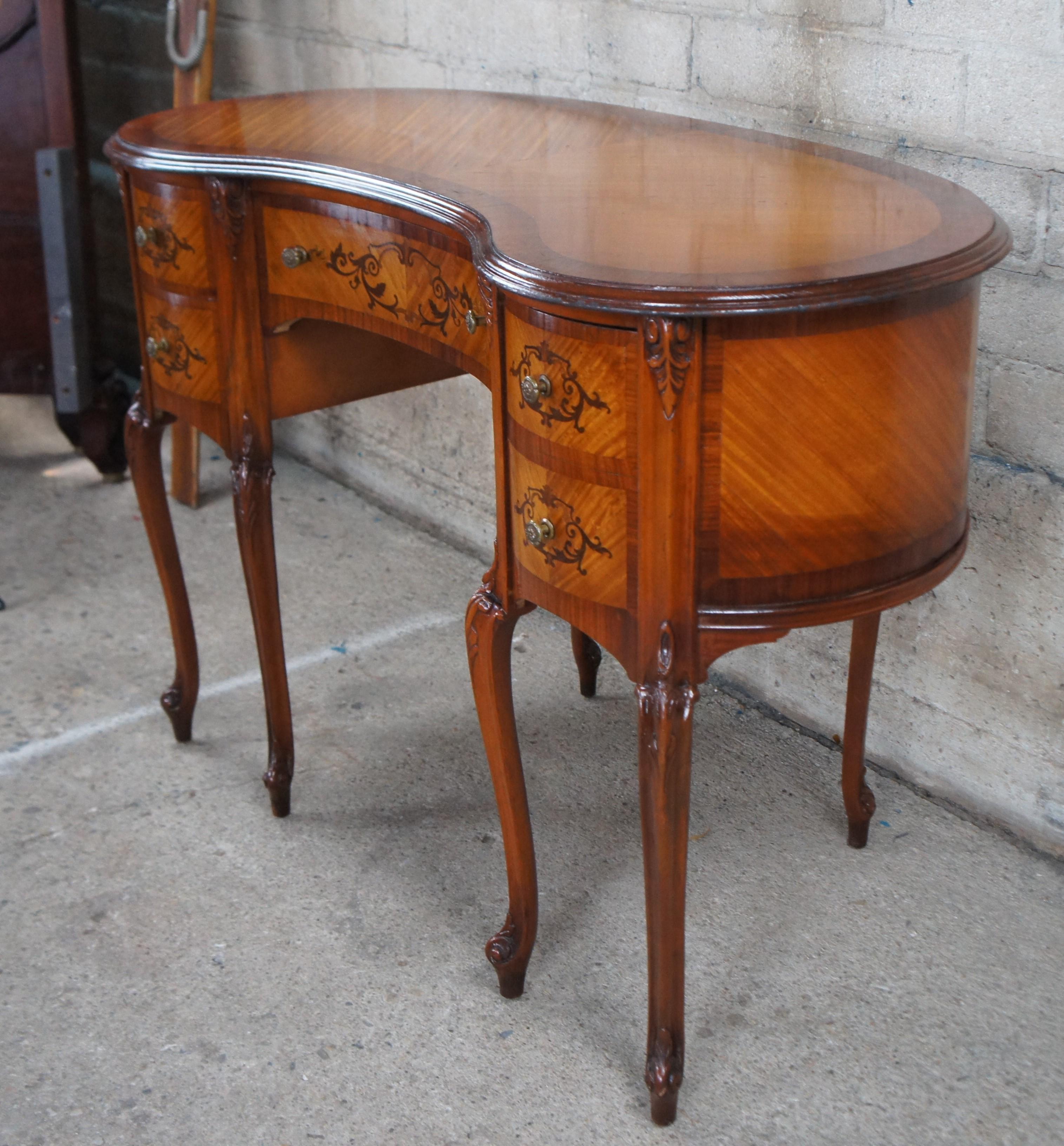 20th Century Antique French Provincial Mahogany Kneehole Kidney Bean Writing Vanity Desk 43