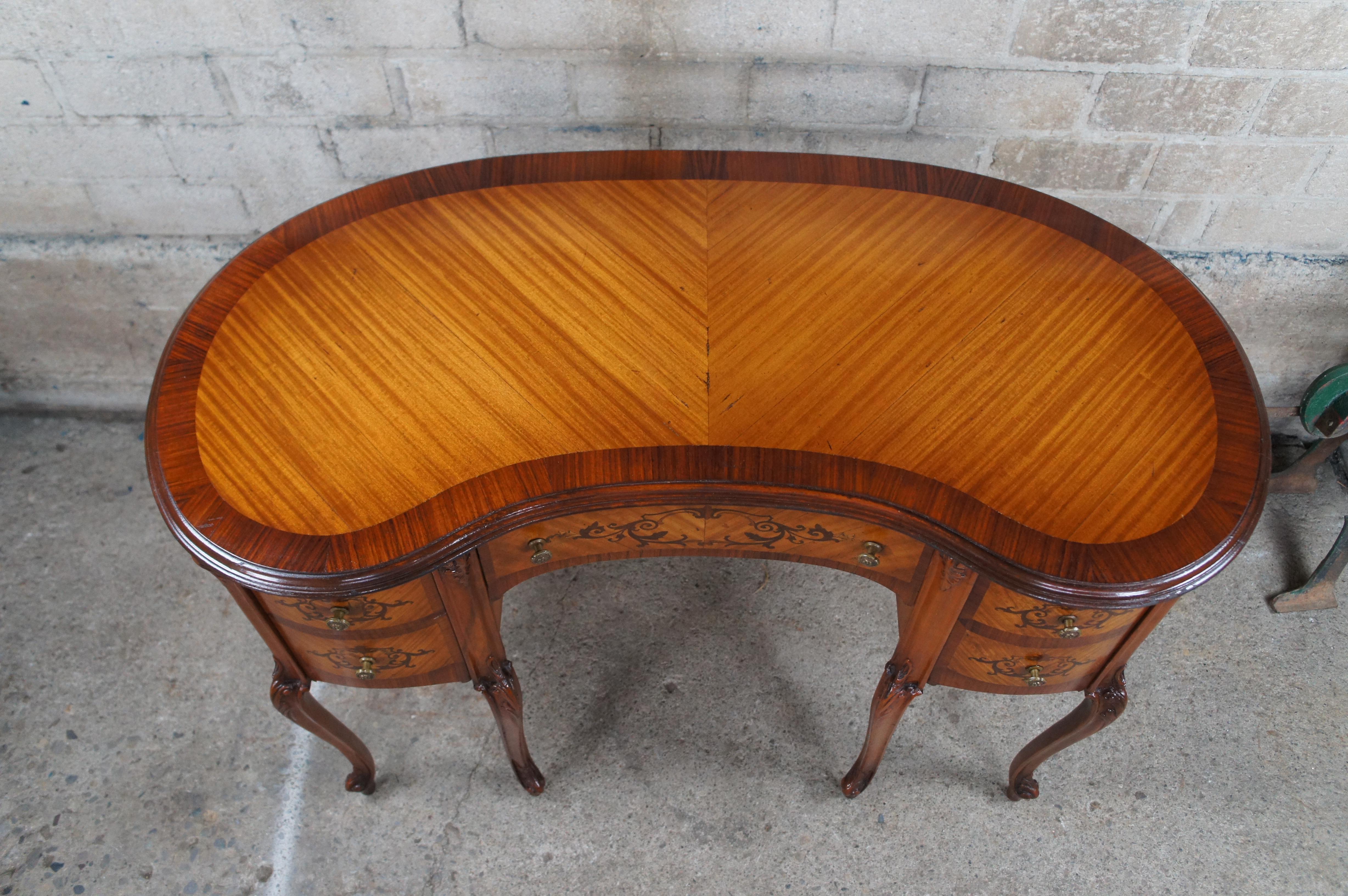 Antique French Provincial Mahogany Kneehole Kidney Bean Writing Vanity Desk 43