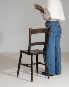 Chaise Windsor antique de style provincial français en érable, bois patiné foncé, années 1900