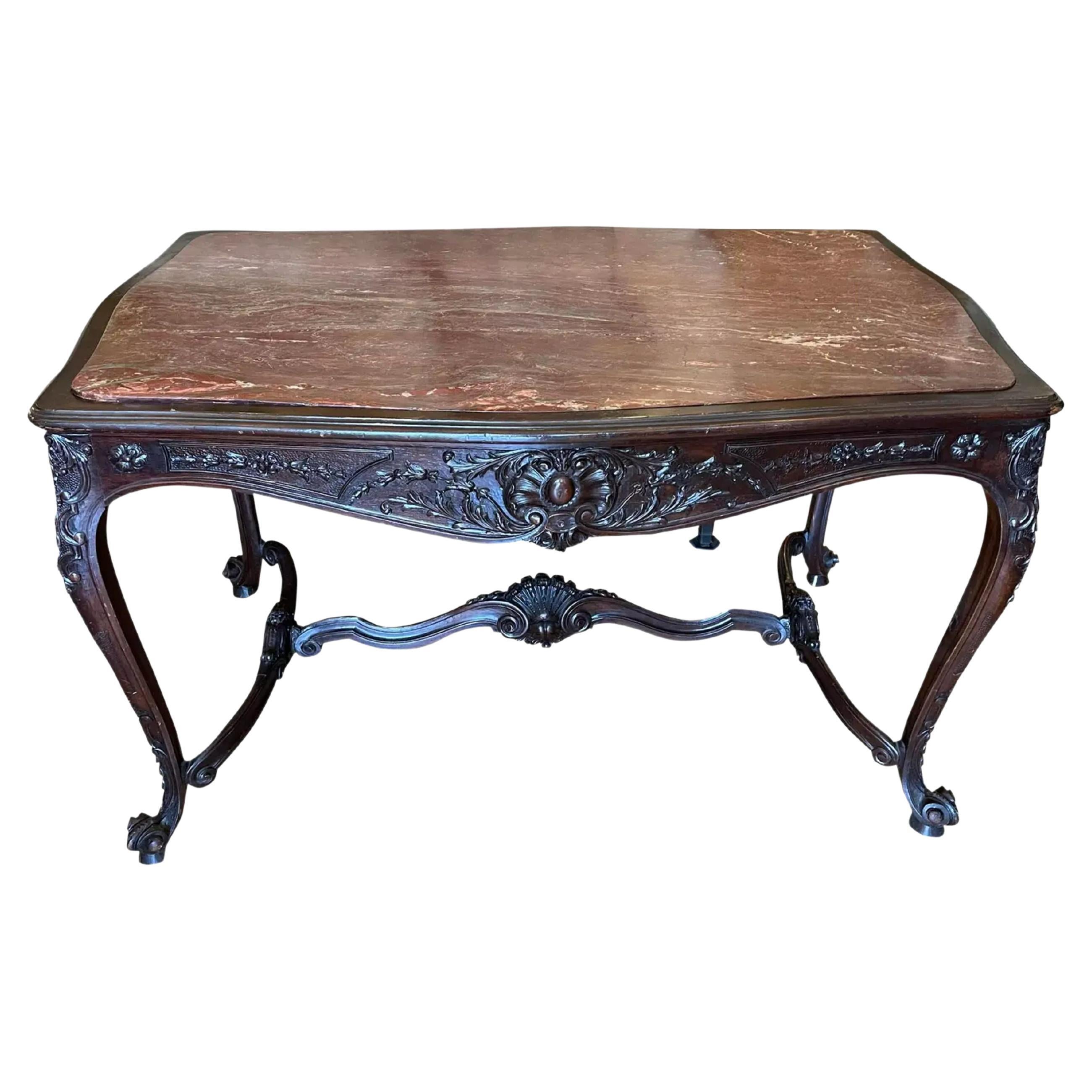 Antique French Provincial Marble Top Center Table, Early 19th Century For Sale