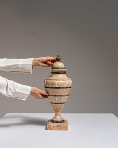 Antique French Provincial Marble Urn with Brass Accents, 1900s