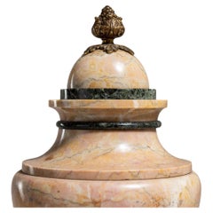 Antique French Provincial Marble Urn with Brass Accents, 1900s