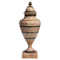 Antique French Provincial Marble Urn with Brass Accents, 1900s