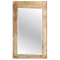 Antique French Provincial Mirror, Distressed White Pine, Early 1900s