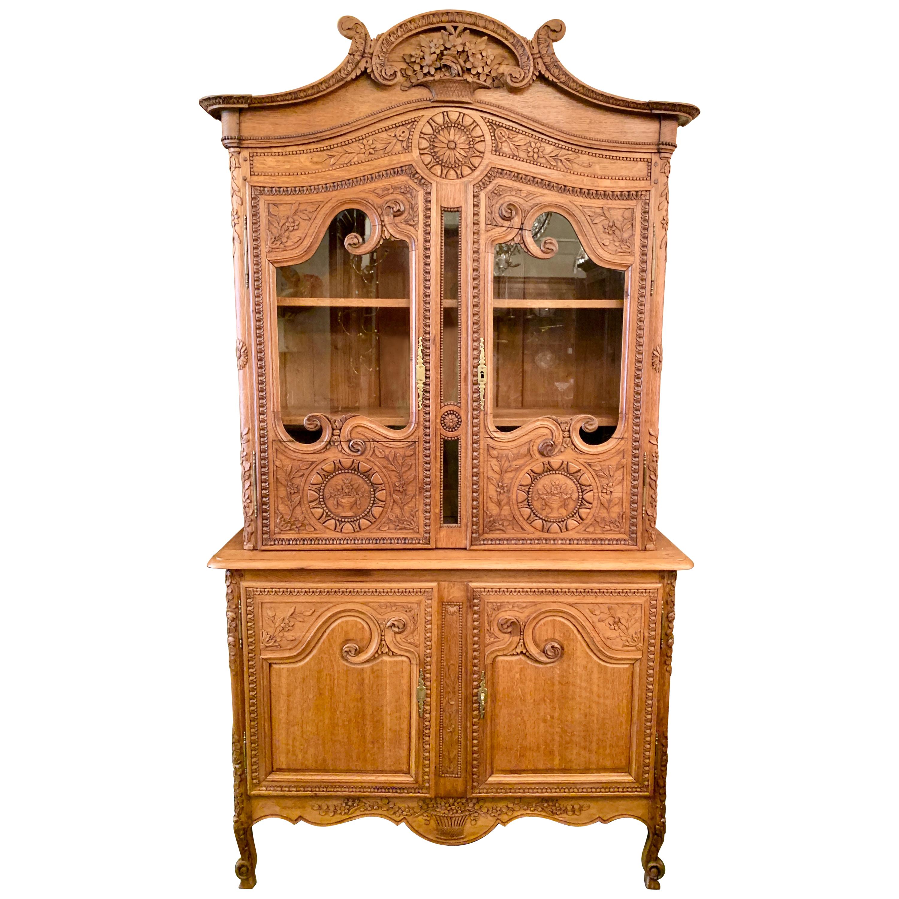 Antique French Provincial Oak "Buffet En Deux Corps" or 2 Piece Buffet, Ca.  1890 For Sale at 1stDibs