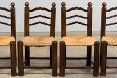 Antique French Provincial Oak Ladder Back Dining Chairs - Set of 4
