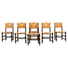 Antique French Provincial Oak Rush Seat Dining Chairs - Set of 6