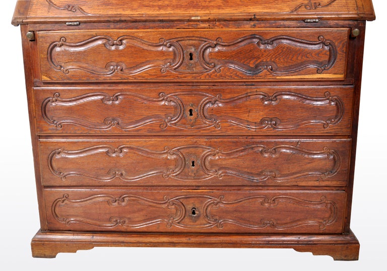 Antique French Provincial Oak Secretary Bureau Bookcase Circa