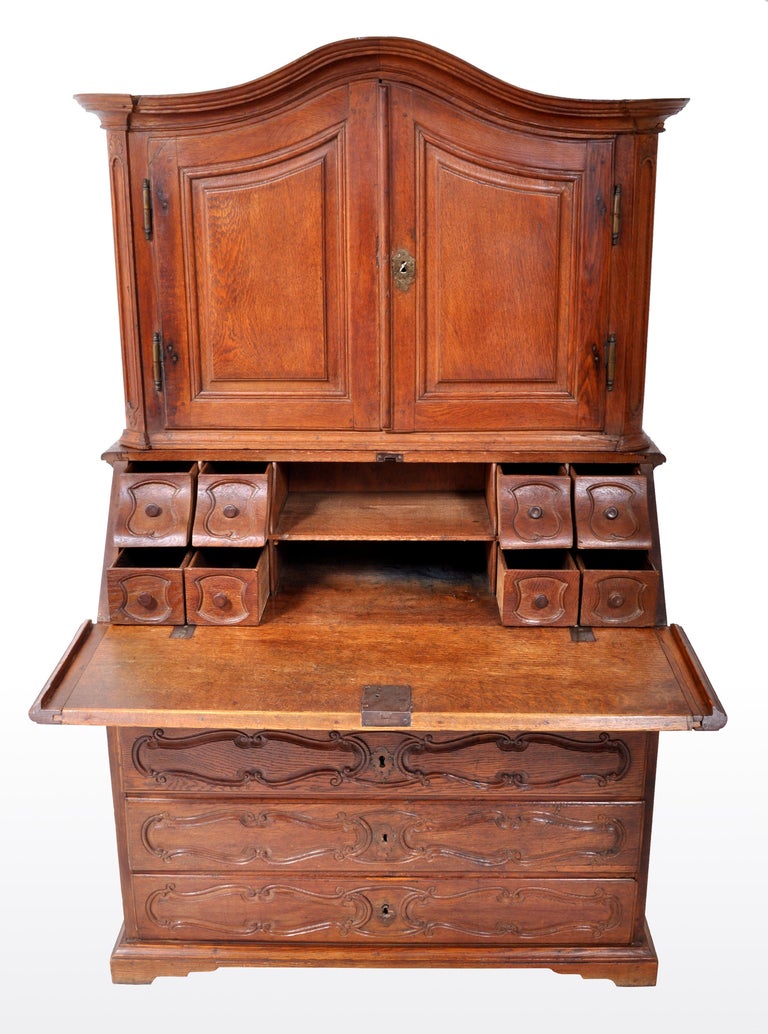 Antique French Provincial Oak Secretary Bureau Bookcase Circa