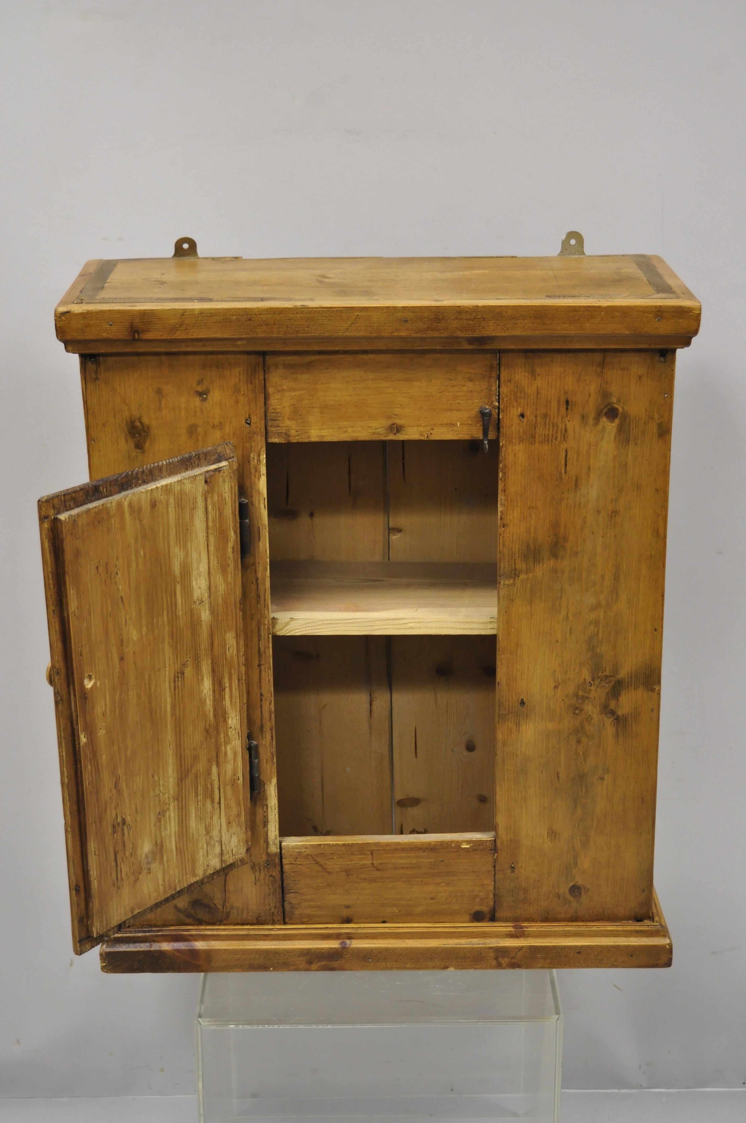 Antique French Provincial One Door Reclaimed Wood Wall Cabinet Cupboard Pantry In Good Condition For Sale In Philadelphia, PA