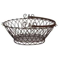 Antique French Provincial Ornate Country Farmhouse Wire Harvest Basket
