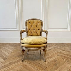 Antique French Provincial Painted and Upholstered Open Arm Chair