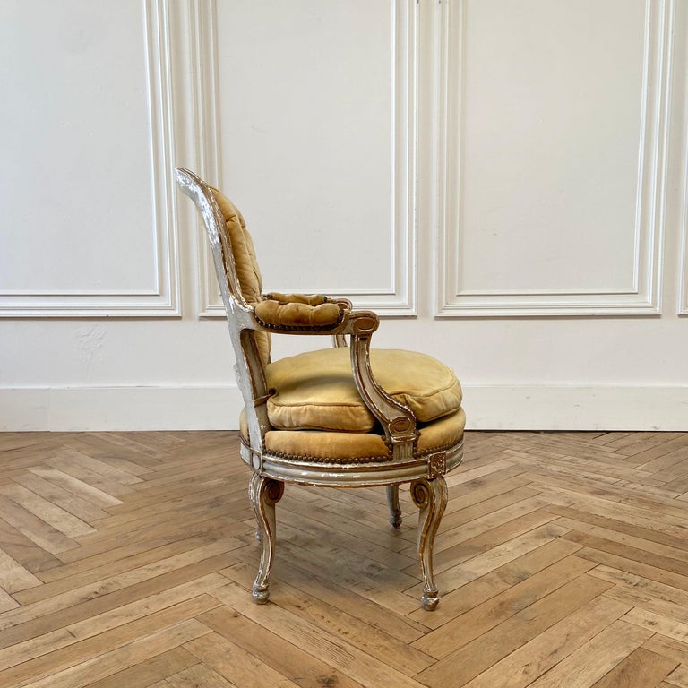 Antique French Provincial Painted and Upholstered Open Arm Chair at ...