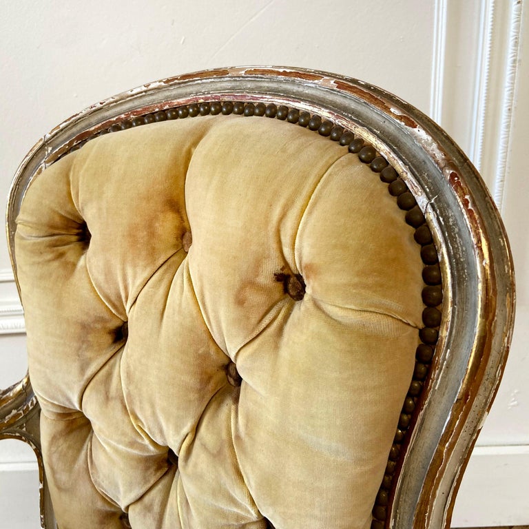 Antique French Provincial Painted and Upholstered Open Arm Chair at ...