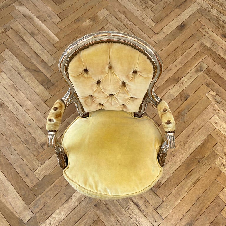 Antique French Provincial Painted and Upholstered Open Arm Chair at