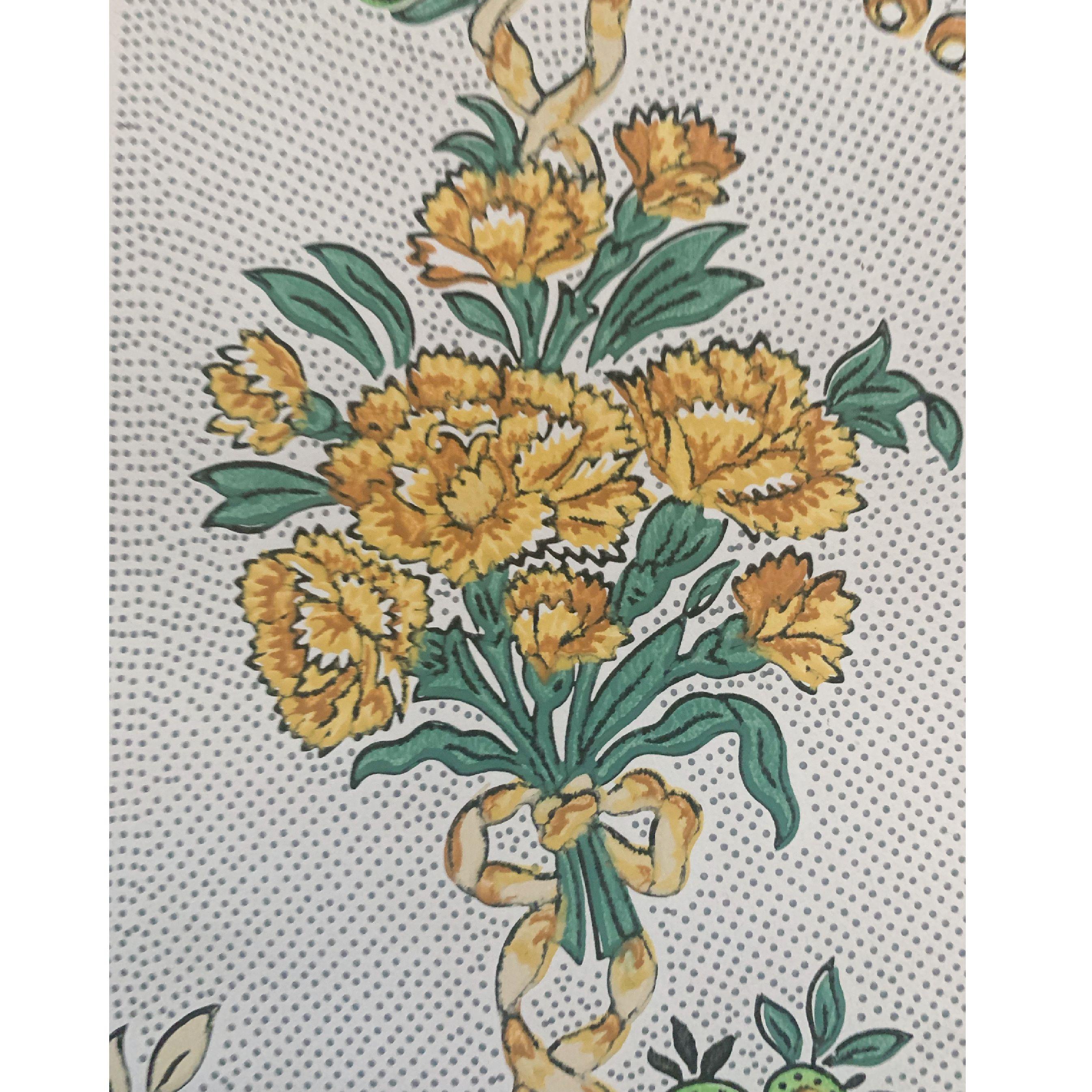 Antike, florale, handbedruckte Wandteppich im französischen Stil von Paul Dumas in Grün und Gelb (Französisch) im Angebot
