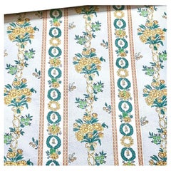 Antique French Provincial Paul Dumas Floral Hand Printed Wallpaper, green Yellow