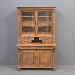 Antique French Provincial Pine Stepback China Cabinet Sideboard Hutch