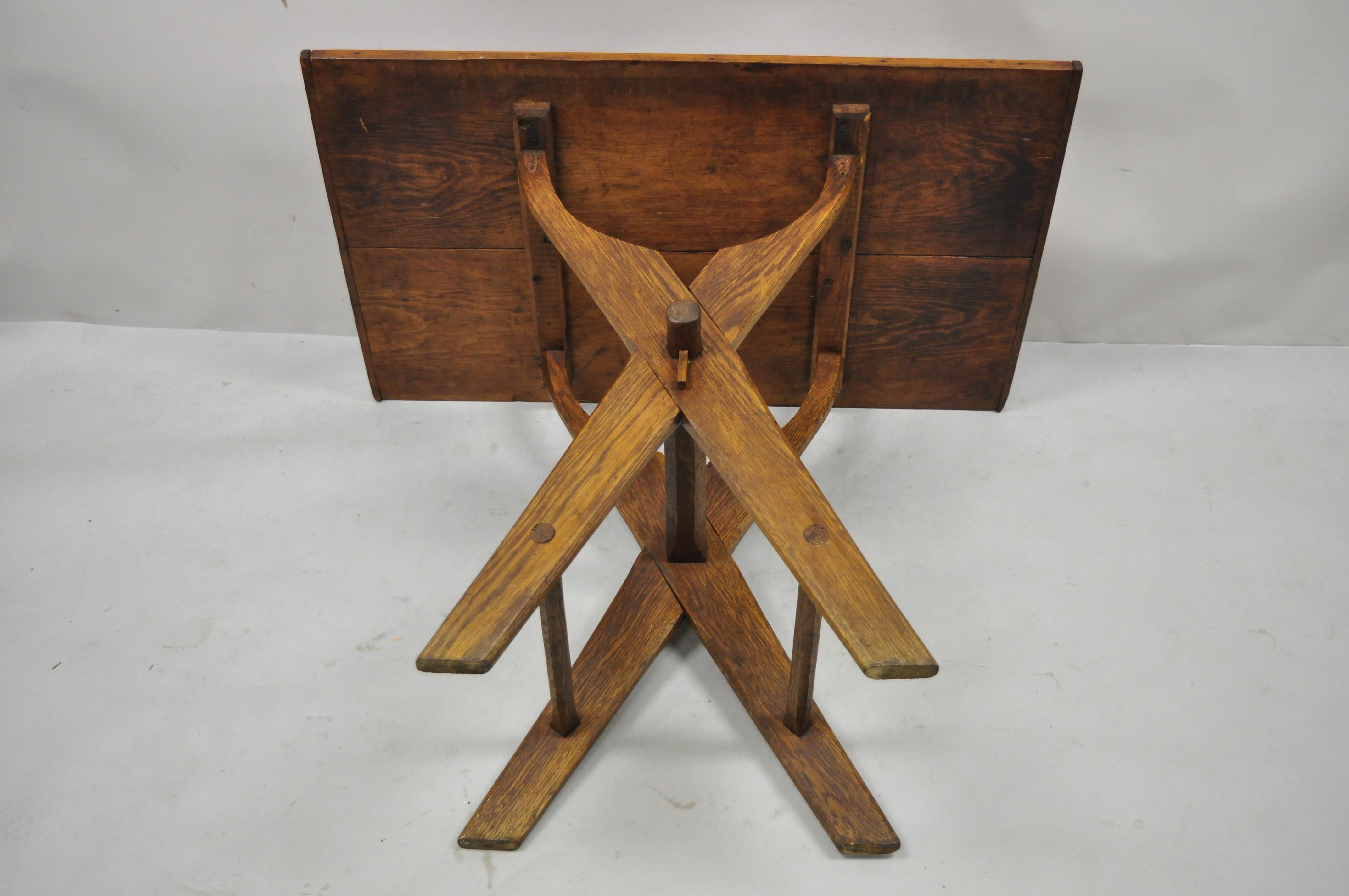 Antique French Provincial Primitive Cherry & Oak Wood X-Frame Scissor Work Table 6