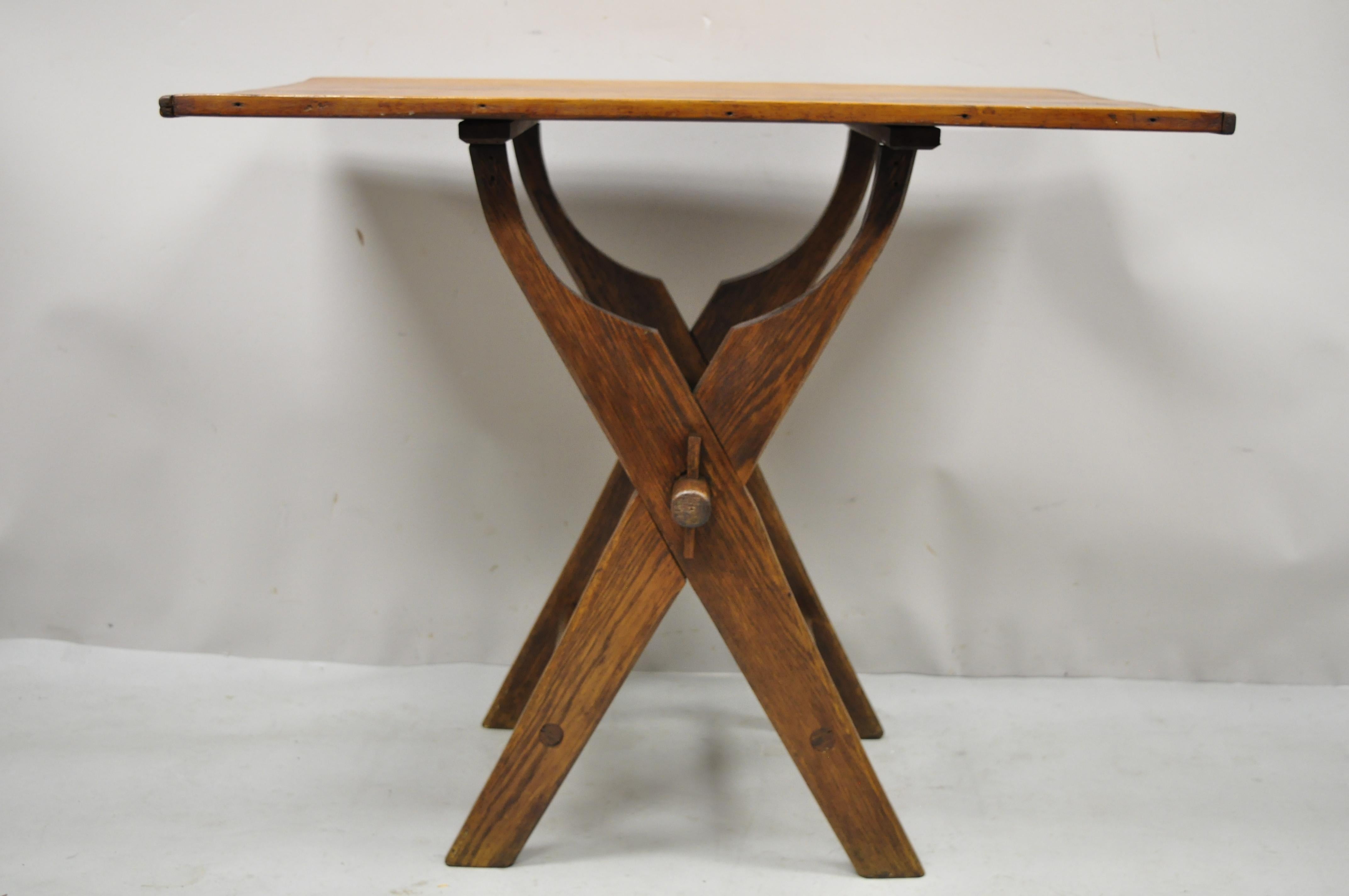 Antique French Provincial Primitive Cherry & Oak Wood X-Frame Scissor Work Table 8