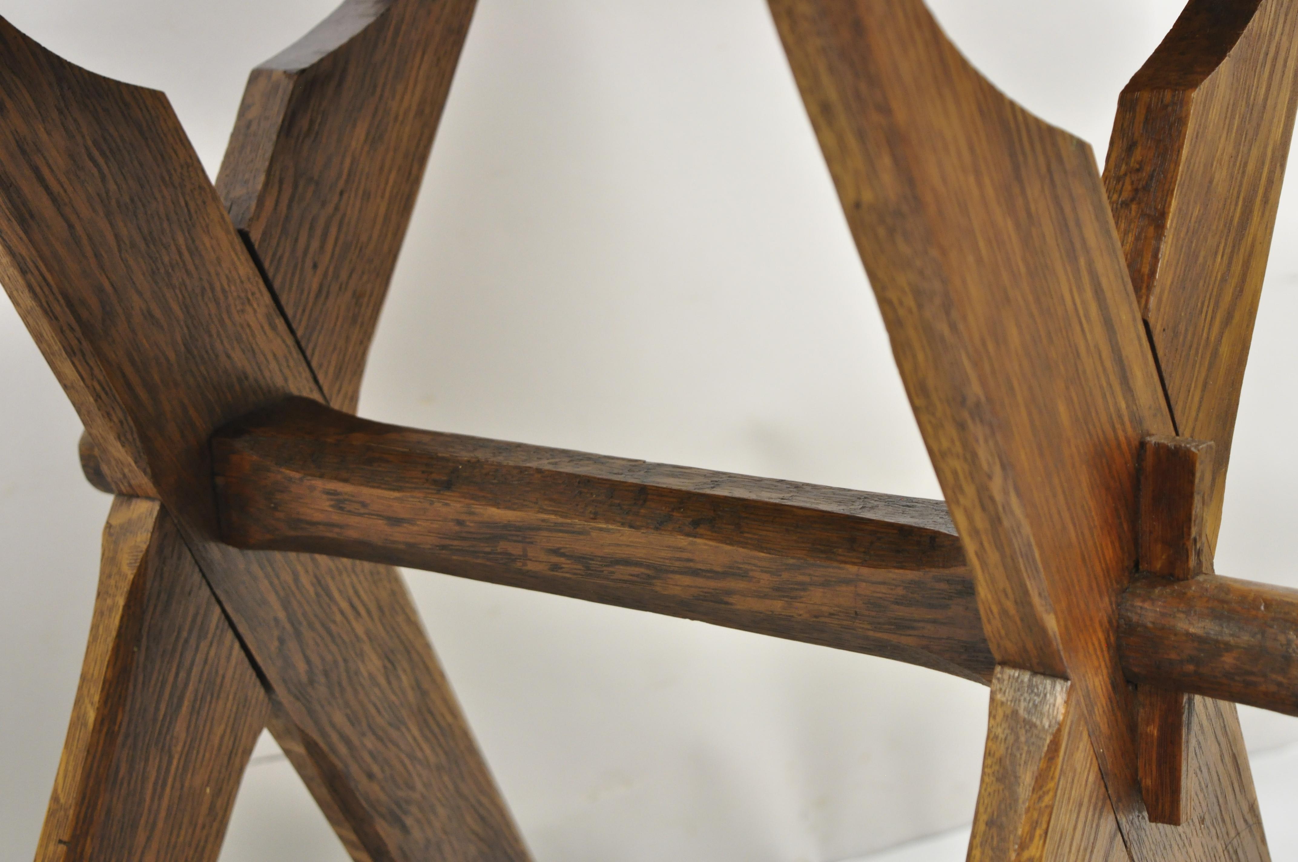 19th Century Antique French Provincial Primitive Cherry & Oak Wood X-Frame Scissor Work Table