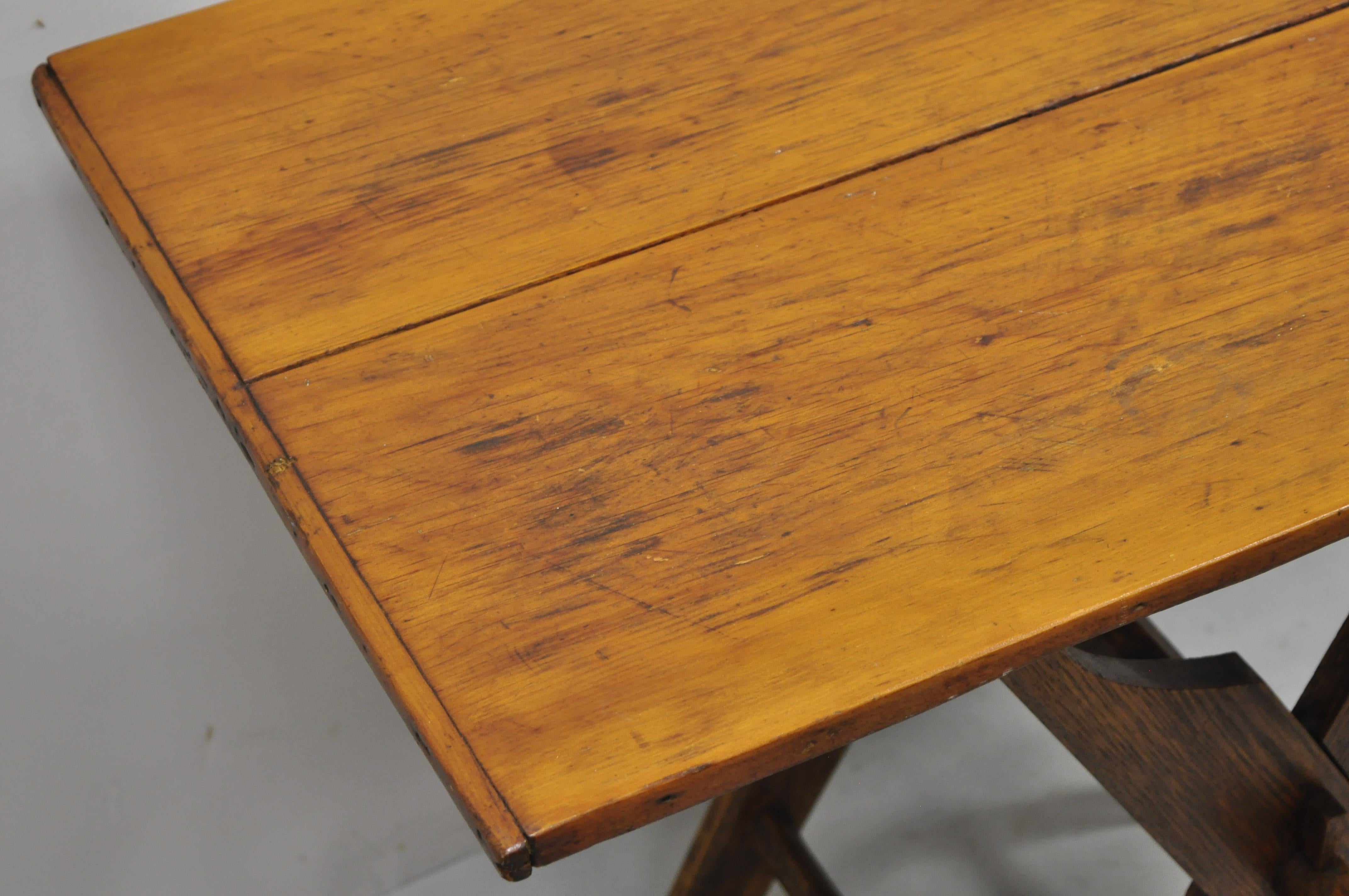 Antique French Provincial Primitive Cherry & Oak Wood X-Frame Scissor Work Table 2