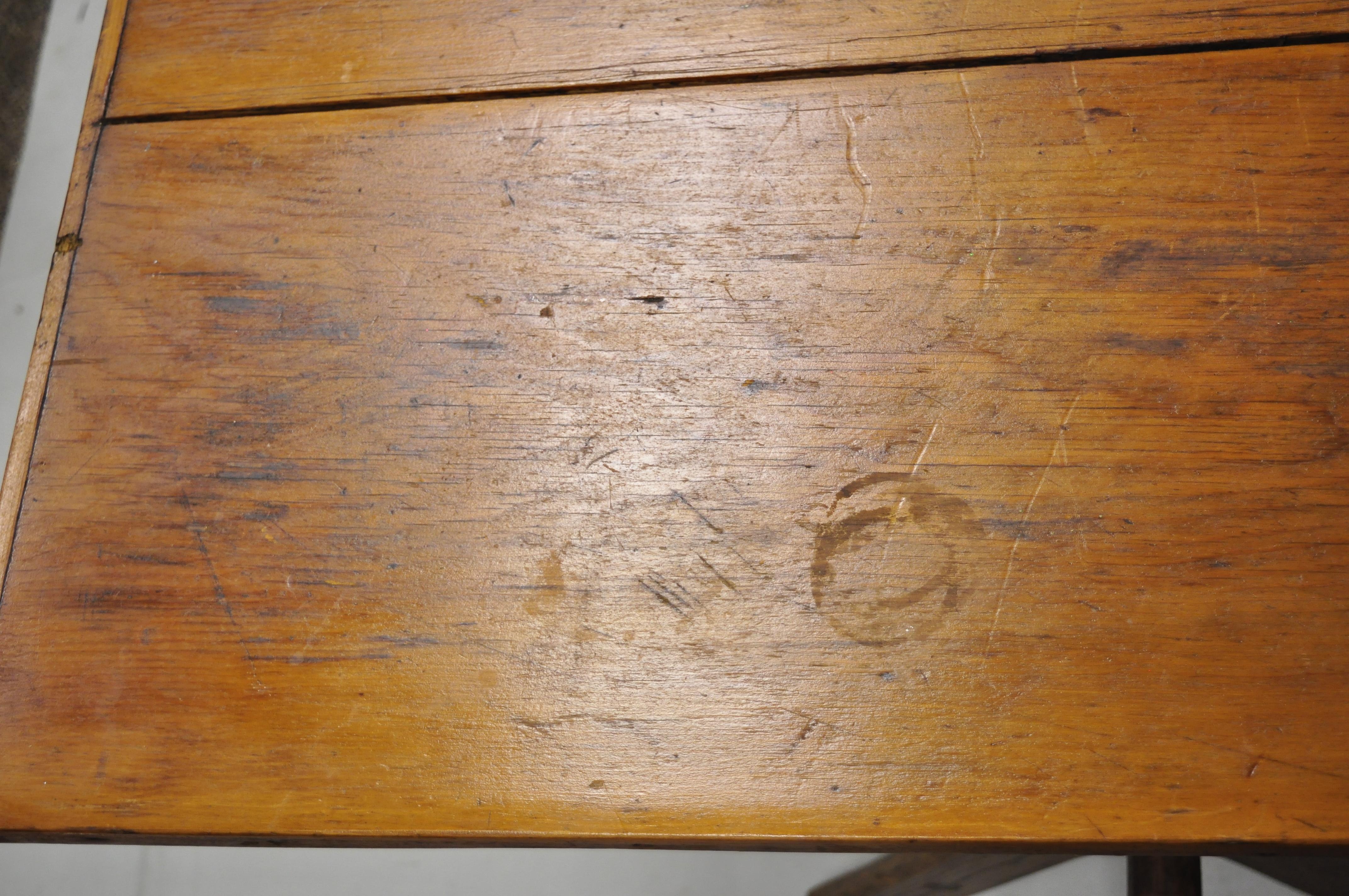 Antique French Provincial Primitive Cherry & Oak Wood X-Frame Scissor Work Table 3