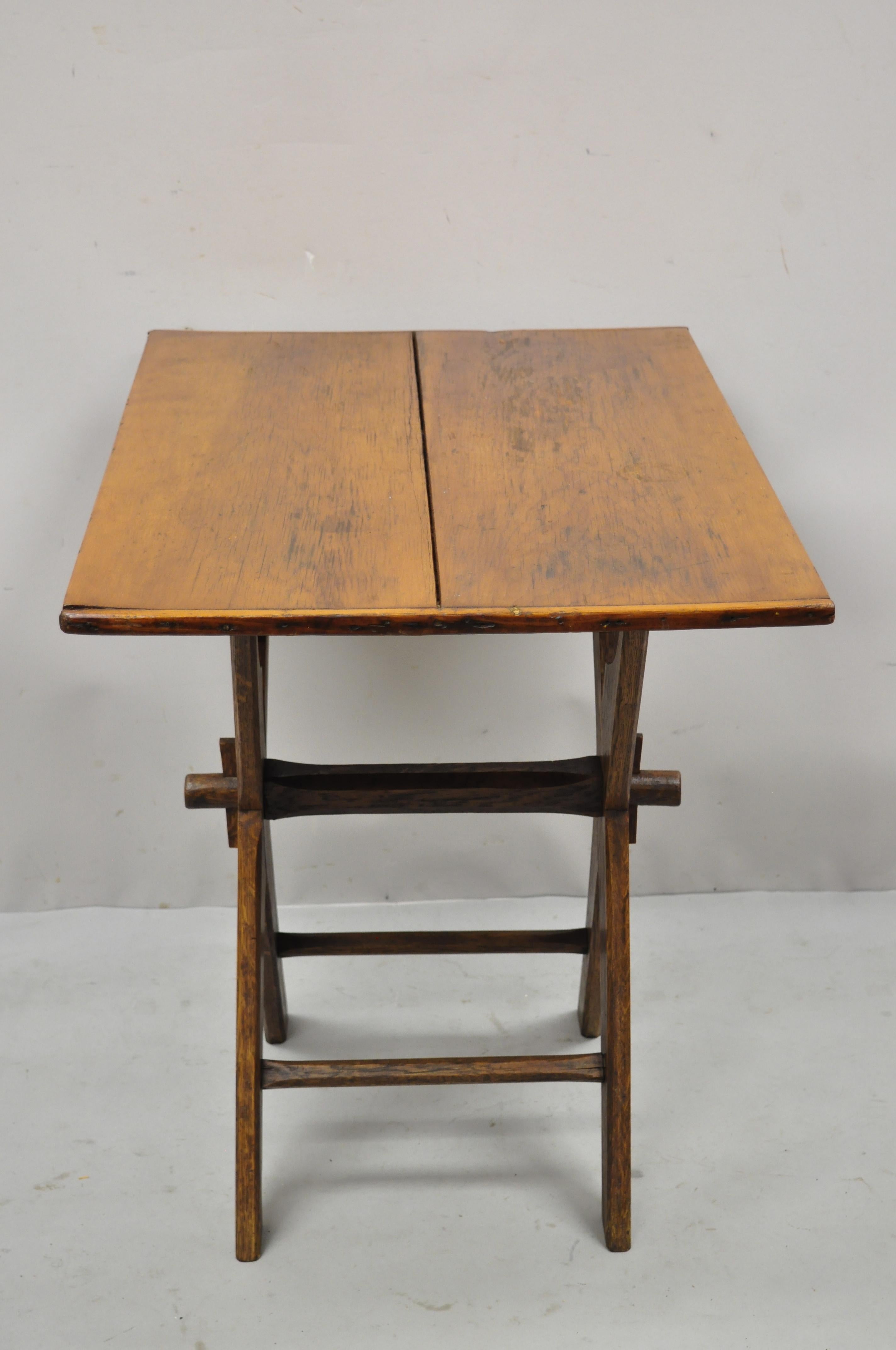 Antique French Provincial Primitive Cherry & Oak Wood X-Frame Scissor Work Table 4