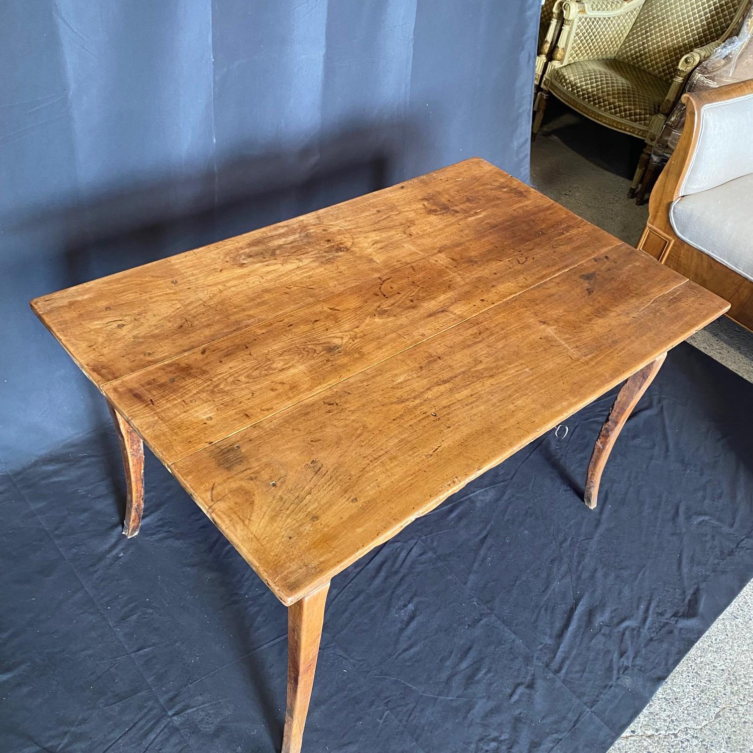 Antique French Provincial Primitive Farmhouse Country Pine Dining Table or Desk 5